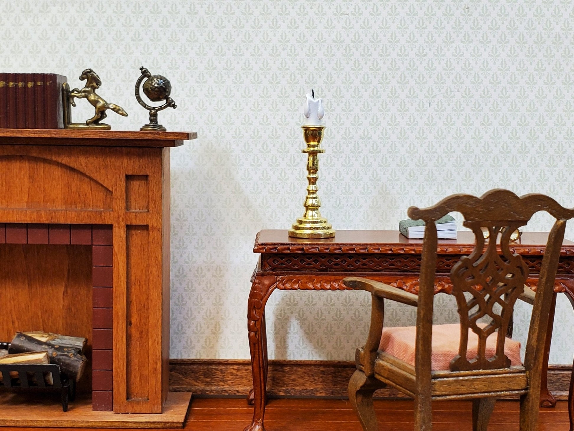 Dollhouse Tall Candlestick Gold Finish Miniature Decor Use in 1:12 or 1/6 Scale Settings - Miniature Crush
