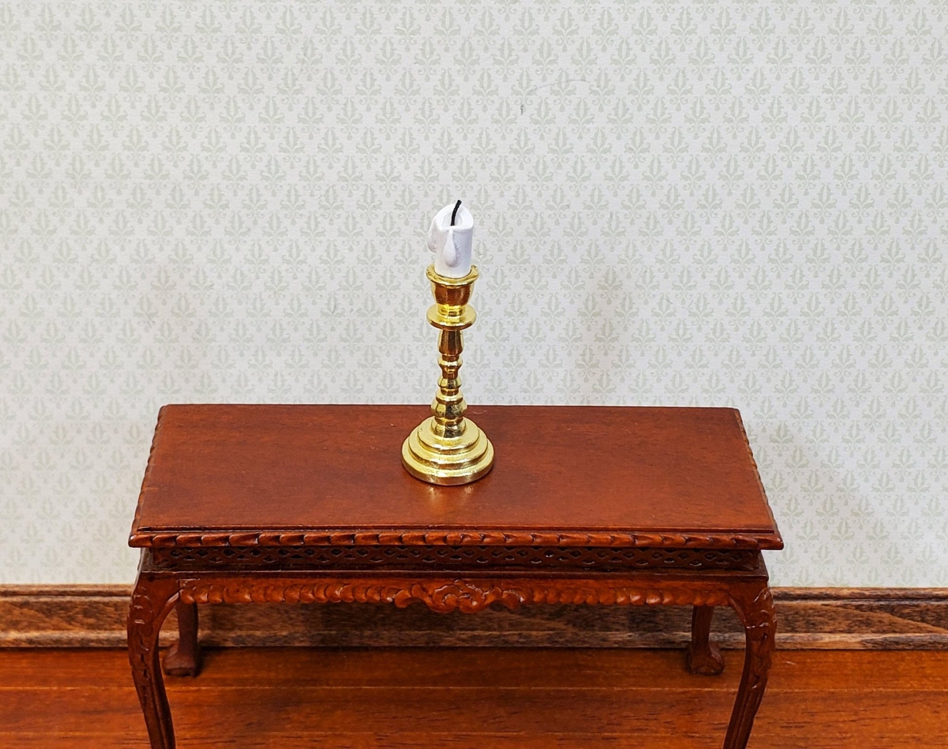 Dollhouse Tall Candlestick Gold Finish Miniature Decor Use in 1:12 or 1/6 Scale Settings - Miniature Crush