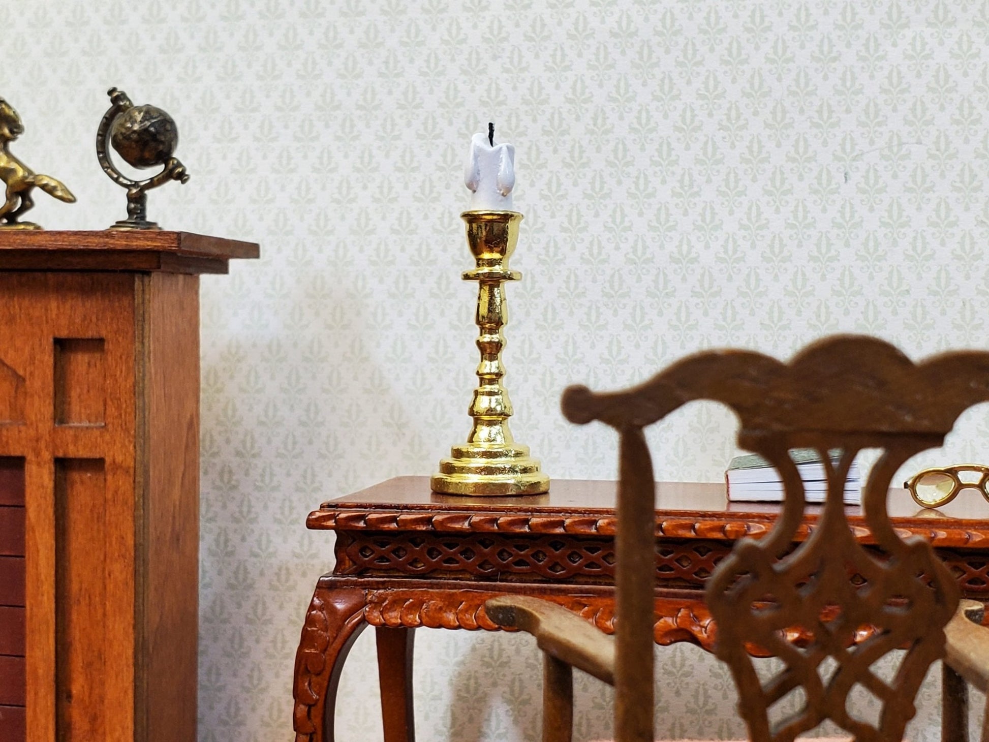 Dollhouse Tall Candlestick Gold Finish Miniature Decor Use in 1:12 or 1/6 Scale Settings - Miniature Crush