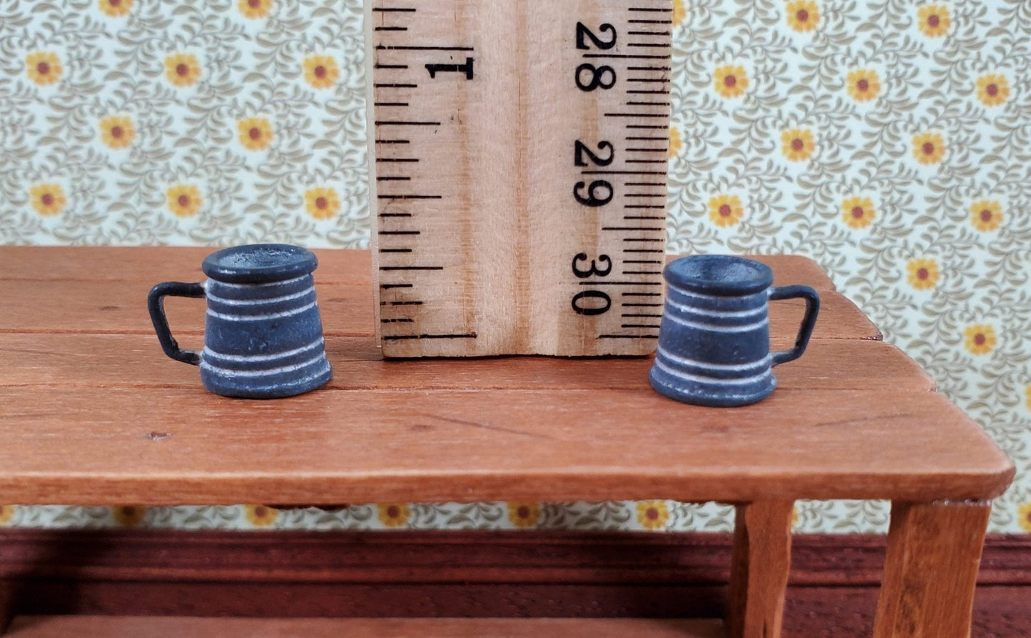 Dollhouse Tankard Half Pint Metal Mugs x2 1:12 Scale Miniature Vintage Style - Miniature Crush