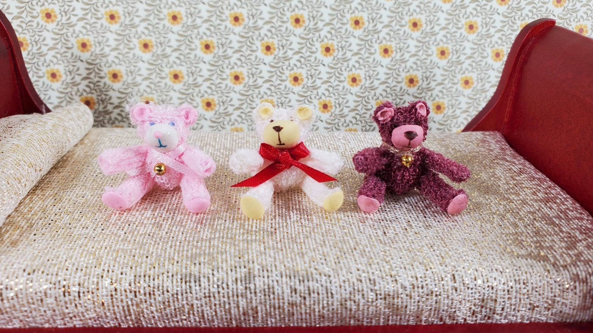Dollhouse Teddy Bears Sitting Set of 3 Stuffed Animals 1:12 Scale Miniatures - Miniature Crush