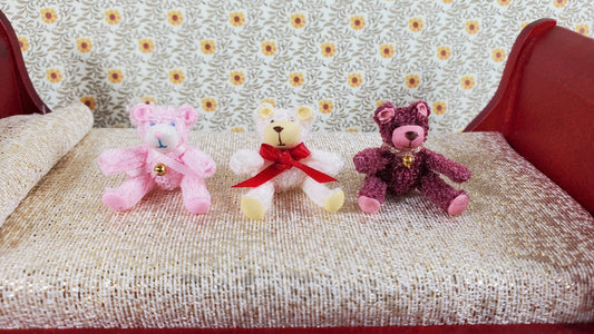 Dollhouse Teddy Bears Sitting Set of 3 Stuffed Animals 1:12 Scale Miniatures - Miniature Crush