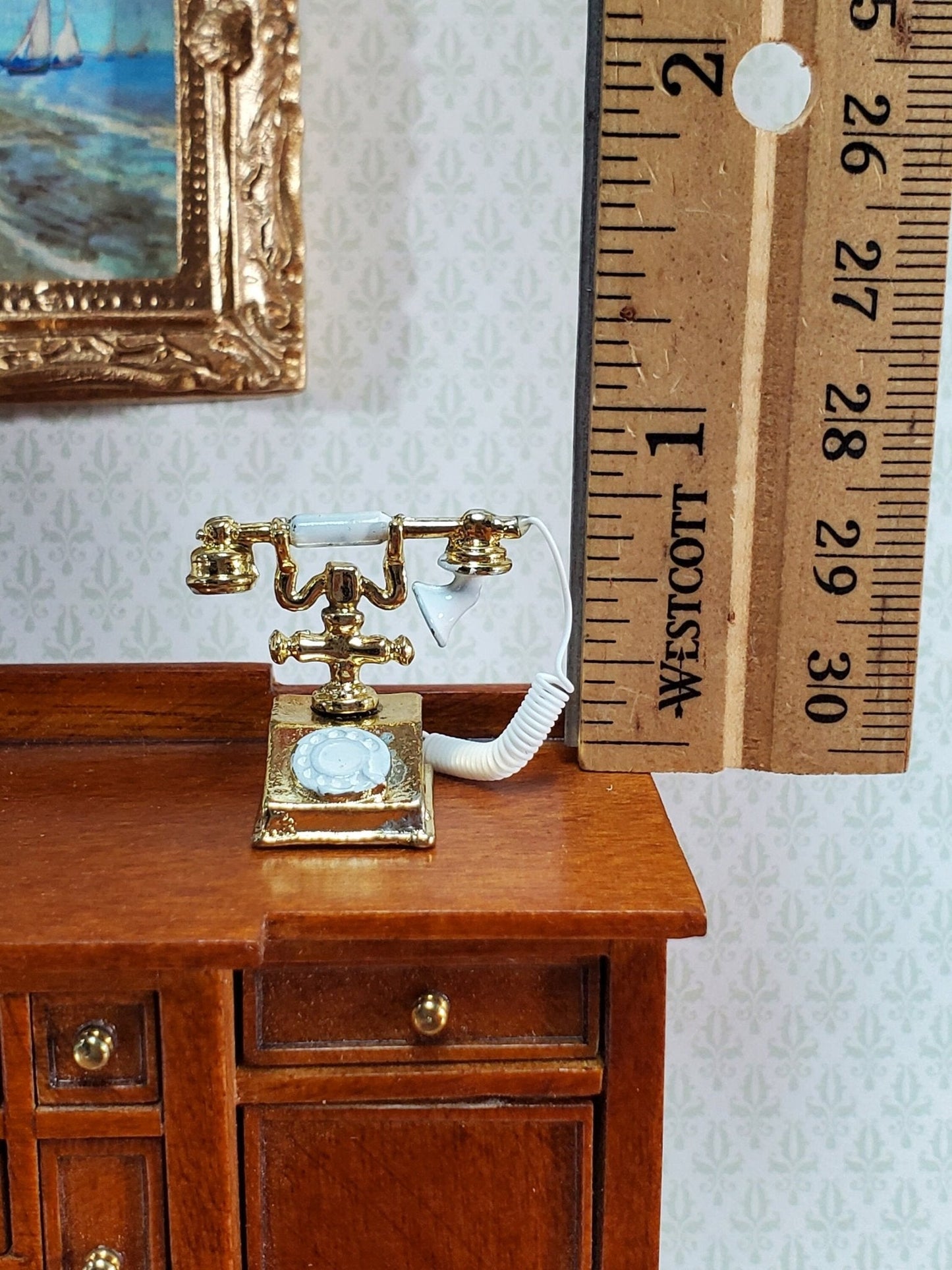 Dollhouse Telephone Vintage Style 1890s - 1920s Gold 1:12 Scale Miniature Phone - Miniature Crush