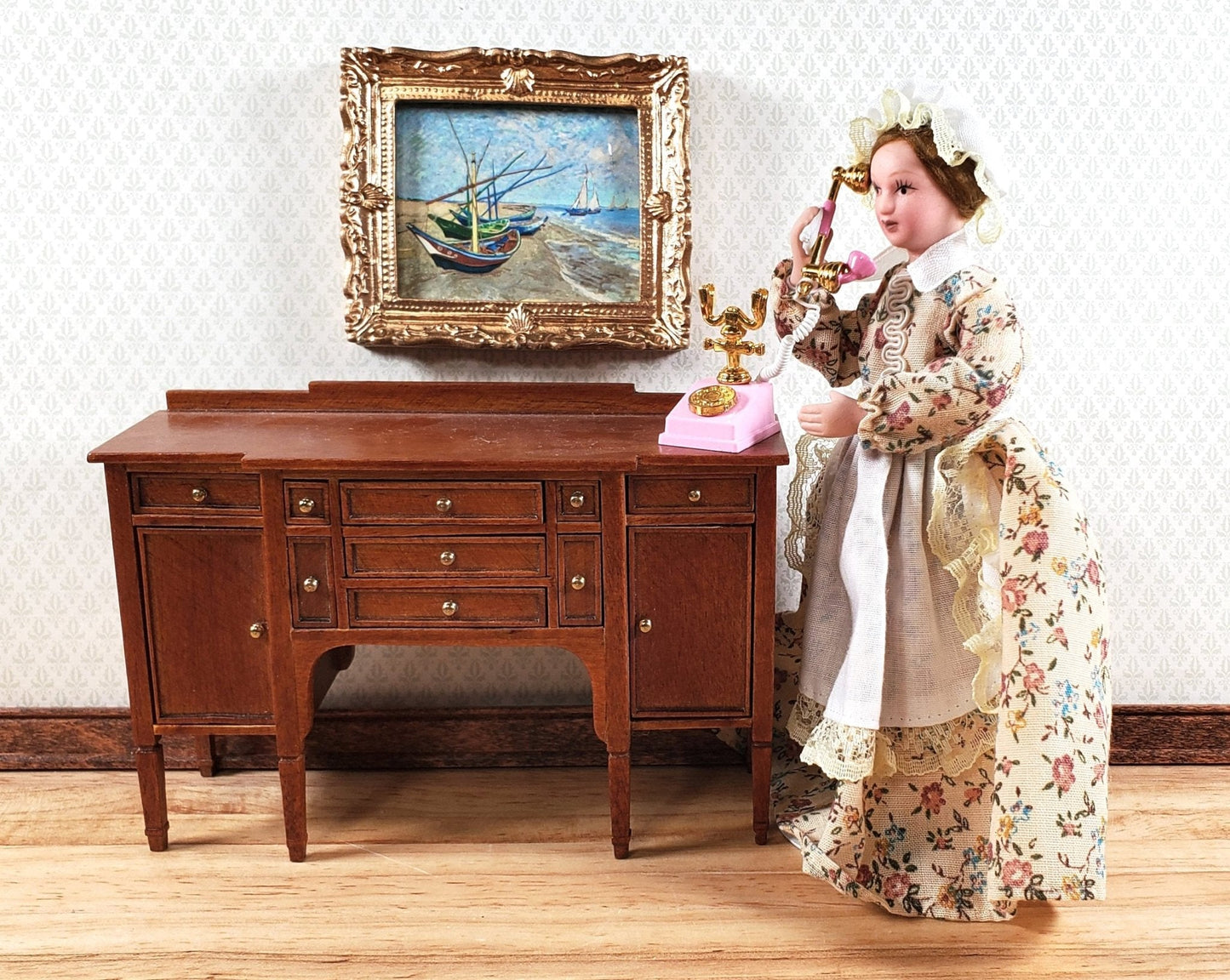 Dollhouse Telephone Vintage Style PINK 1890s - 1920s 1:12 Scale Miniature Phone - Miniature Crush