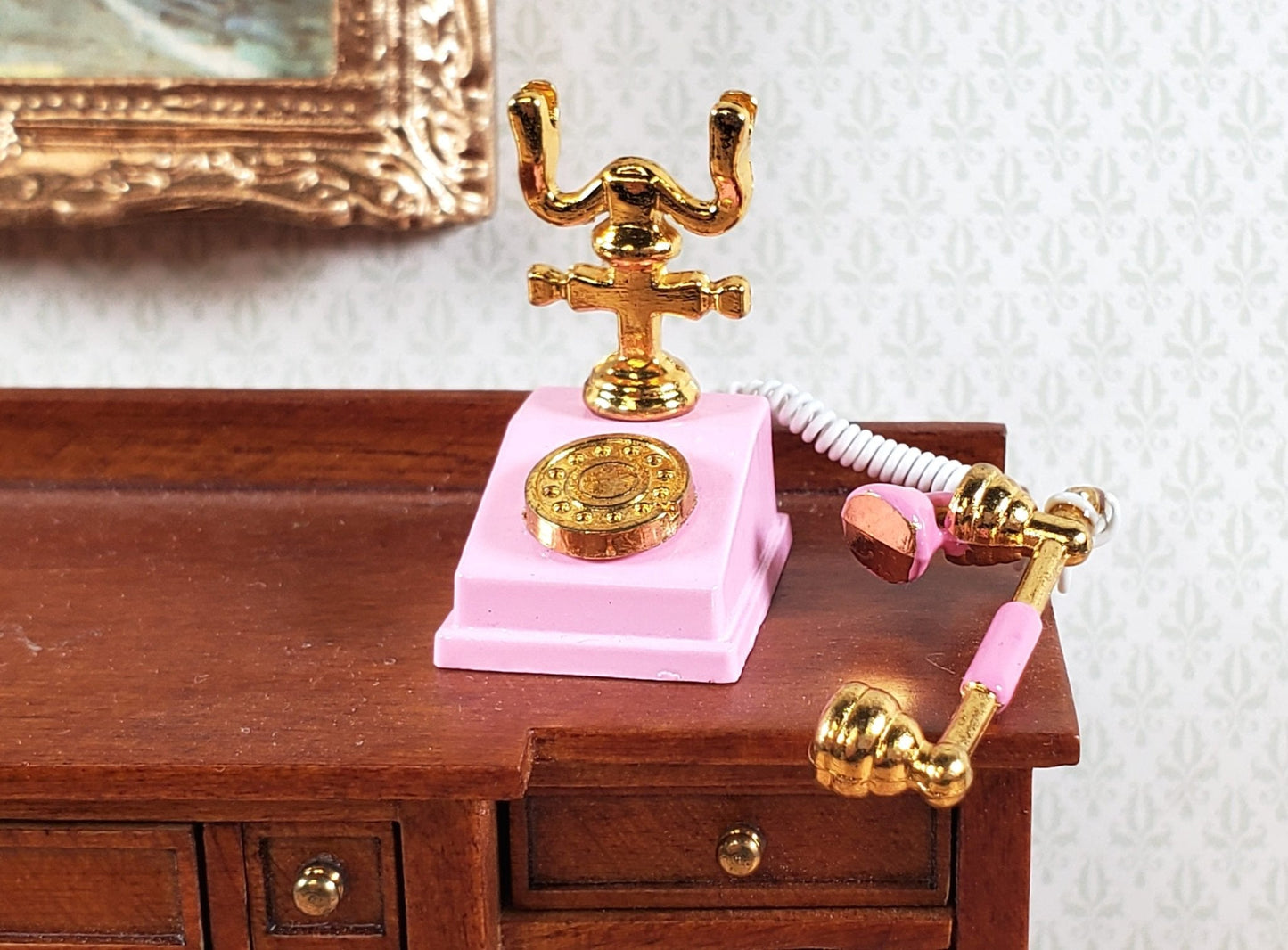 Dollhouse Telephone Vintage Style PINK 1890s - 1920s 1:12 Scale Miniature Phone - Miniature Crush