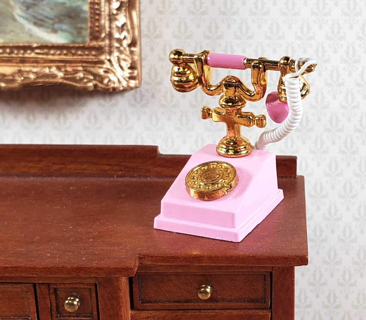 Dollhouse Telephone Vintage Style PINK 1890s - 1920s 1:12 Scale Miniature Phone - Miniature Crush
