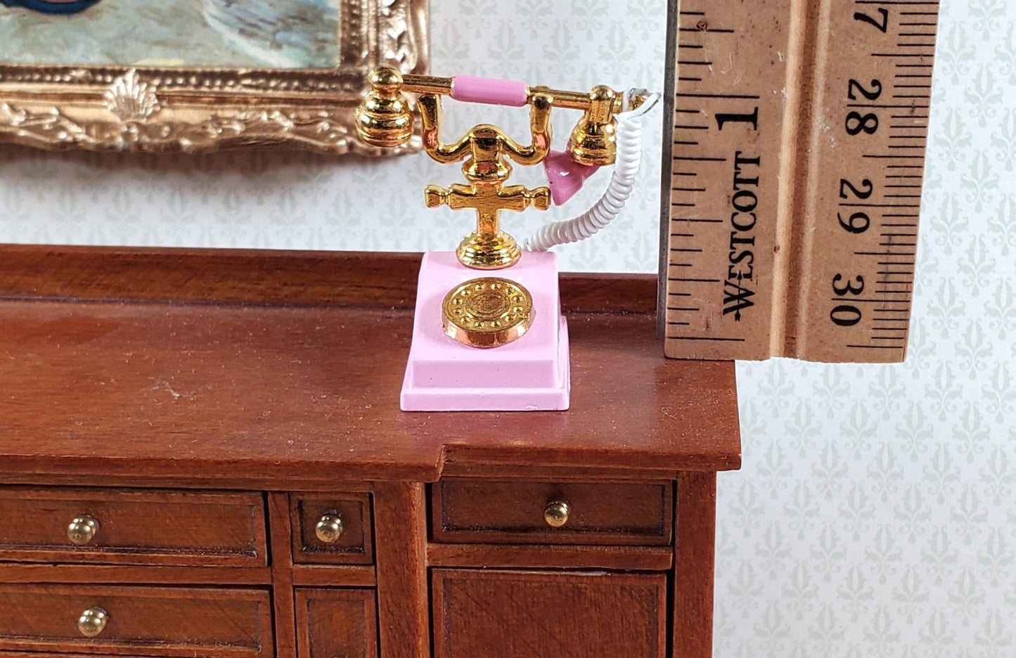 Dollhouse Telephone Vintage Style PINK 1890s - 1920s 1:12 Scale Miniature Phone - Miniature Crush
