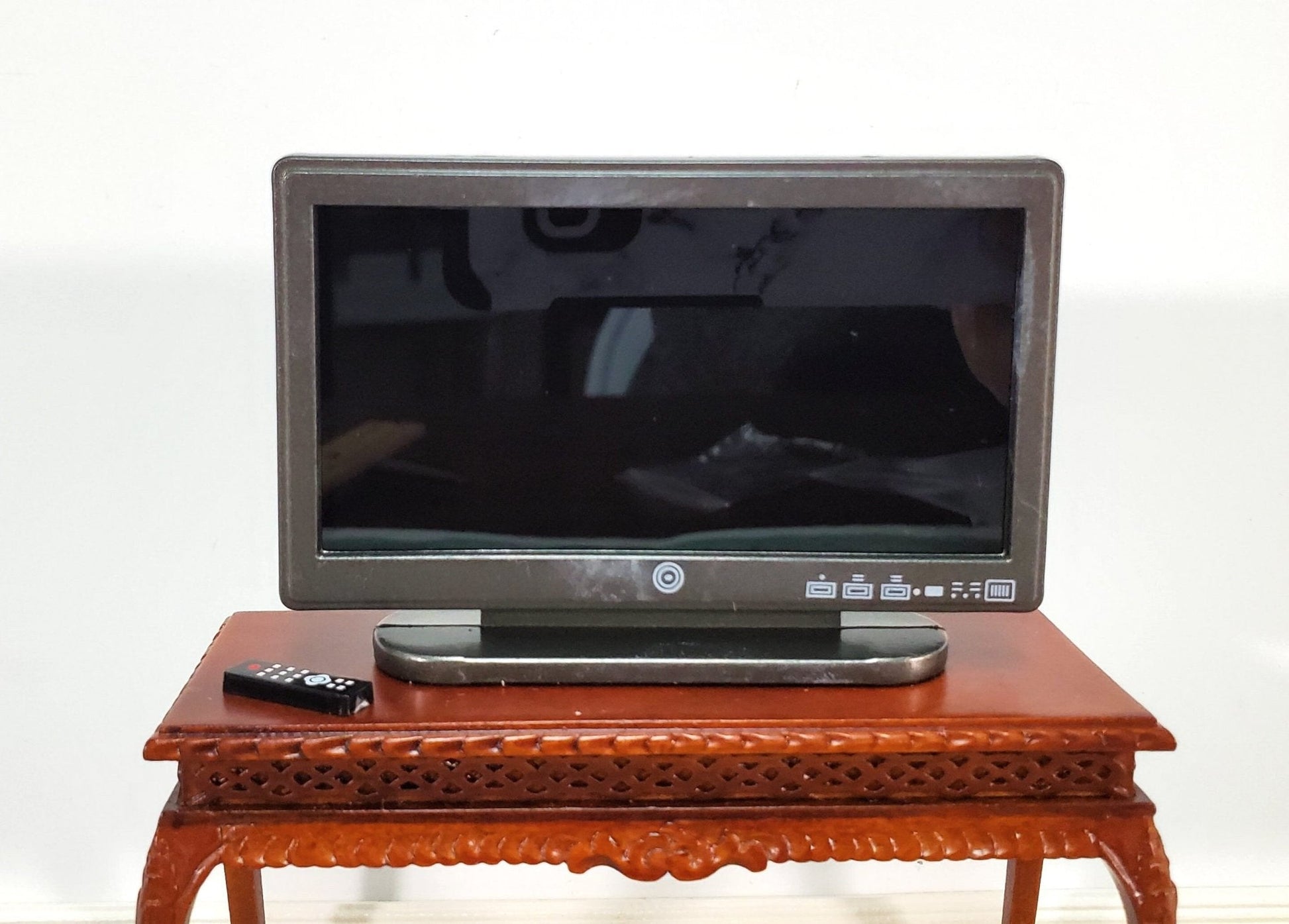 Dollhouse Television TV Set Modern Flat Screen with Remote 2" x 3 3/8" Miniature Accessory - Miniature Crush