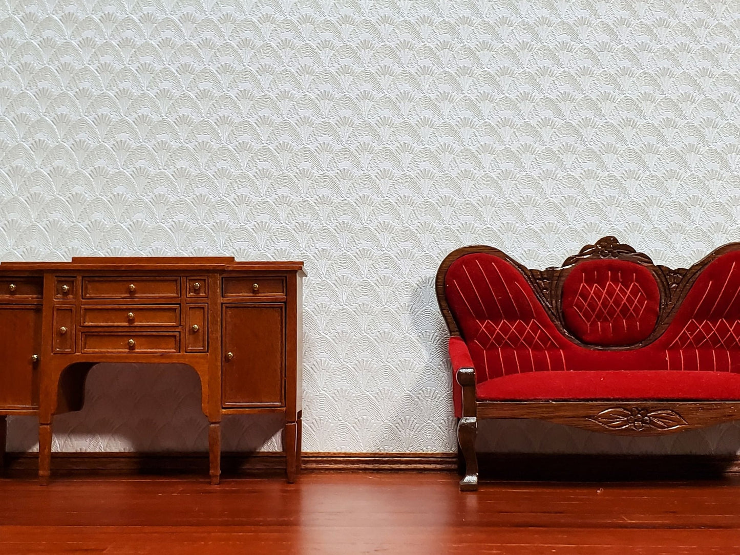 Dollhouse Textured Wallpaper Embossed 3 Pieces White/Beige Art Deco 17 "x 12" 1:12 Scale - Miniature Crush