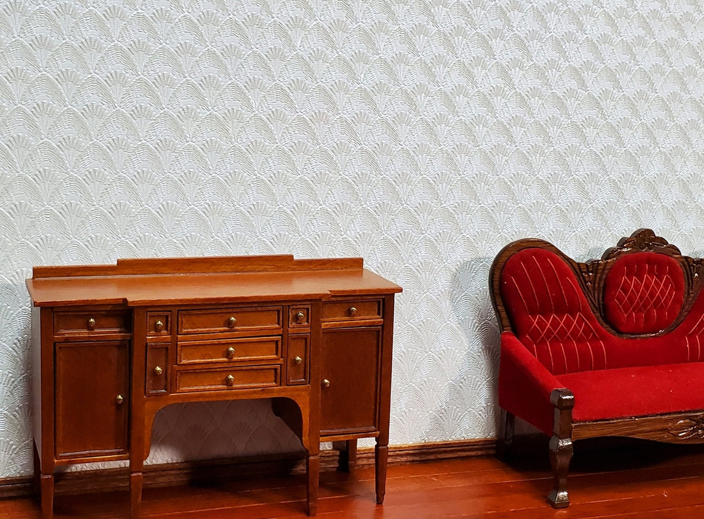 Dollhouse Textured Wallpaper Embossed 3 Pieces White/Beige Art Deco 17 "x 12" 1:12 Scale - Miniature Crush