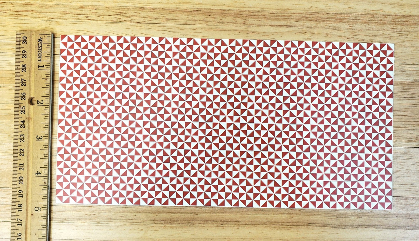Dollhouse Tile Floor Sheet Red & White Geometric 1:12 Scale Miniature by World Model - Miniature Crush