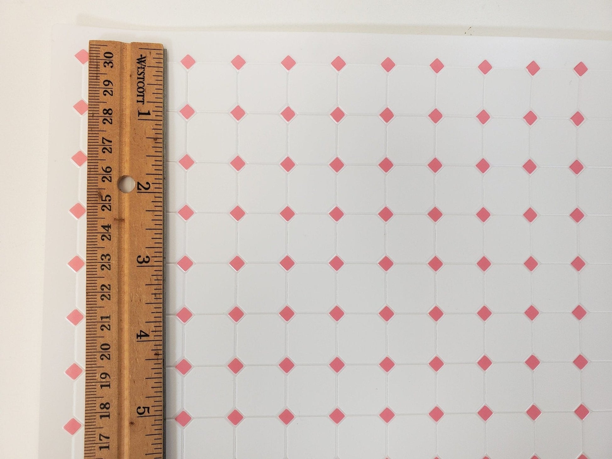 Dollhouse Tile Flooring White with Pink Diamonds Embossed 1:12 Scale Miniature - Miniature Crush