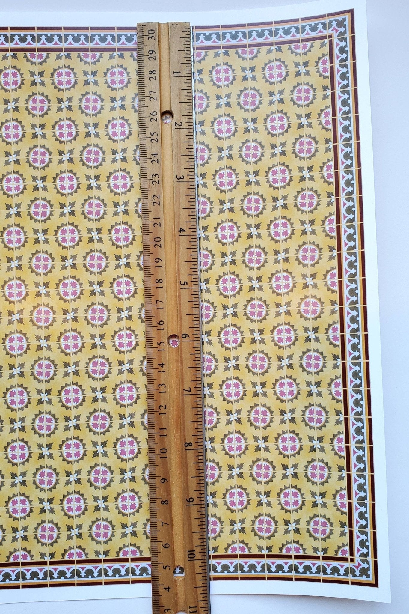 Dollhouse Tile Wallpaper Victorian Yellow Olive Green Pink 1:12 Scale Itsy Bitsy - Miniature Crush