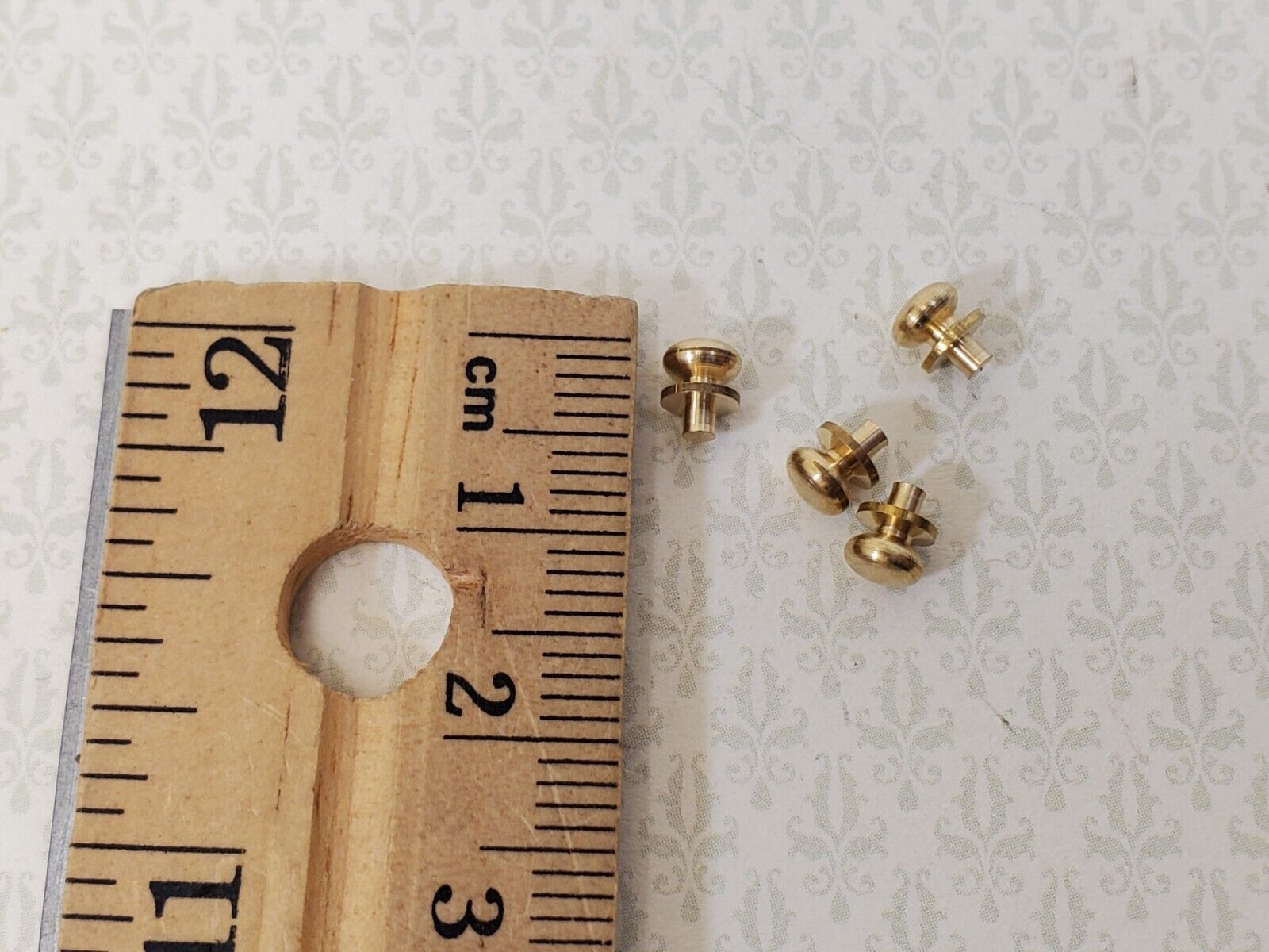Dollhouse Tiny Brass Gold Knobs Metal for Door or Drawer Pulls Set of 4 1:12 - Miniature Crush