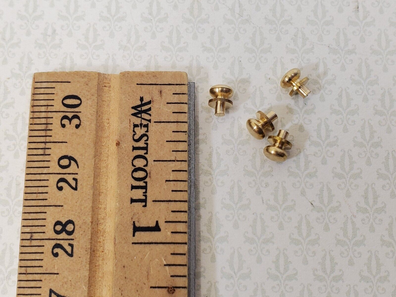 Dollhouse Tiny Brass Gold Knobs Metal for Door or Drawer Pulls Set of 4 1:12 - Miniature Crush