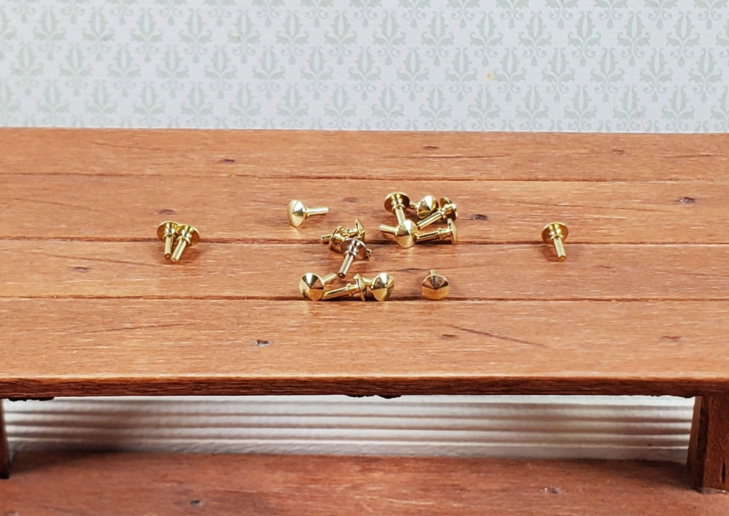 Dollhouse Tiny Gold Plated Brass Knobs Drawer Pulls Set of 16 Houseworks #12005 - Miniature Crush
