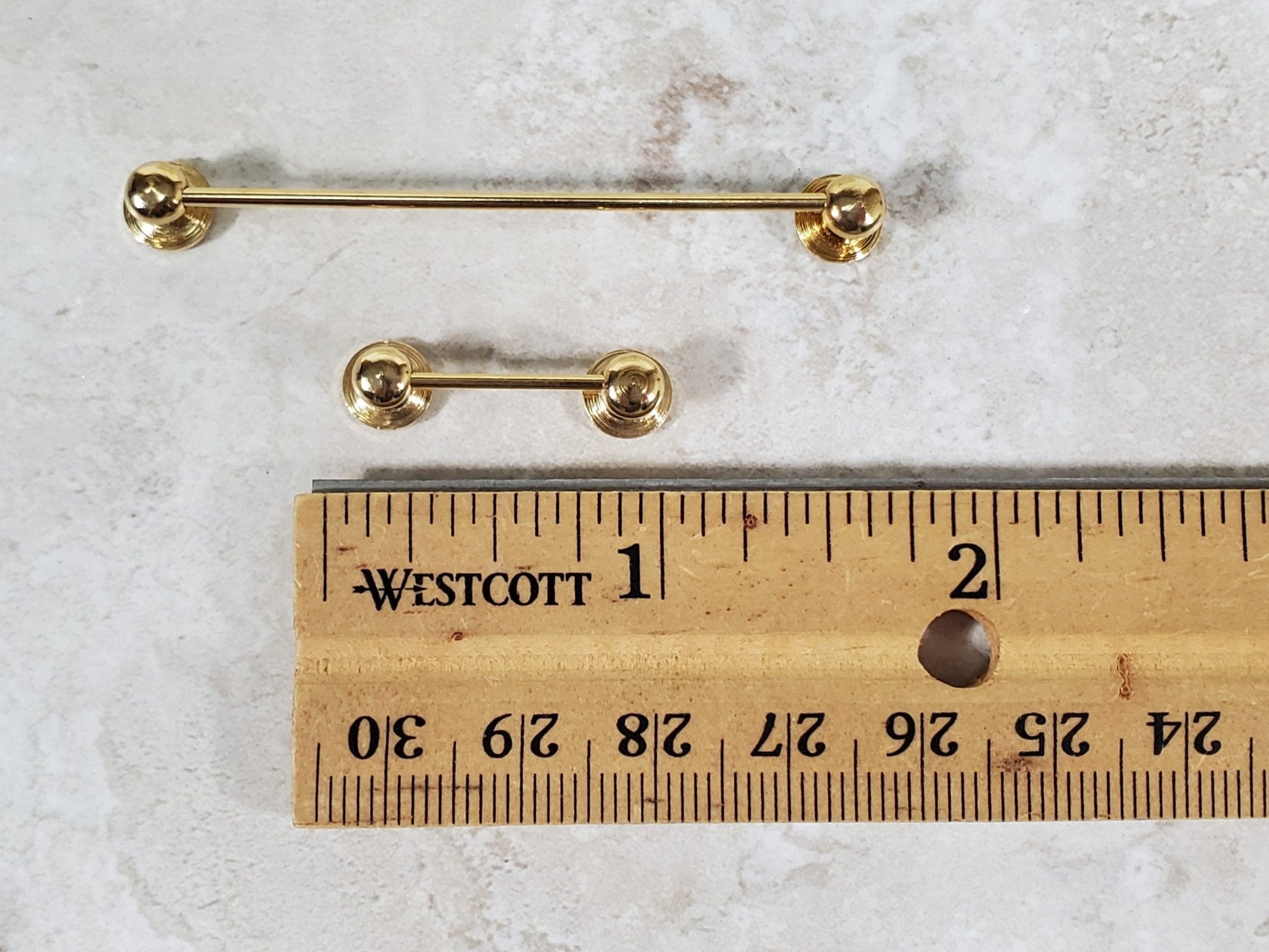 Dollhouse Towel Rod & Toilet Paper Holder Gold Brass Bathroom 1:12 Scale Miniatures - Miniature Crush