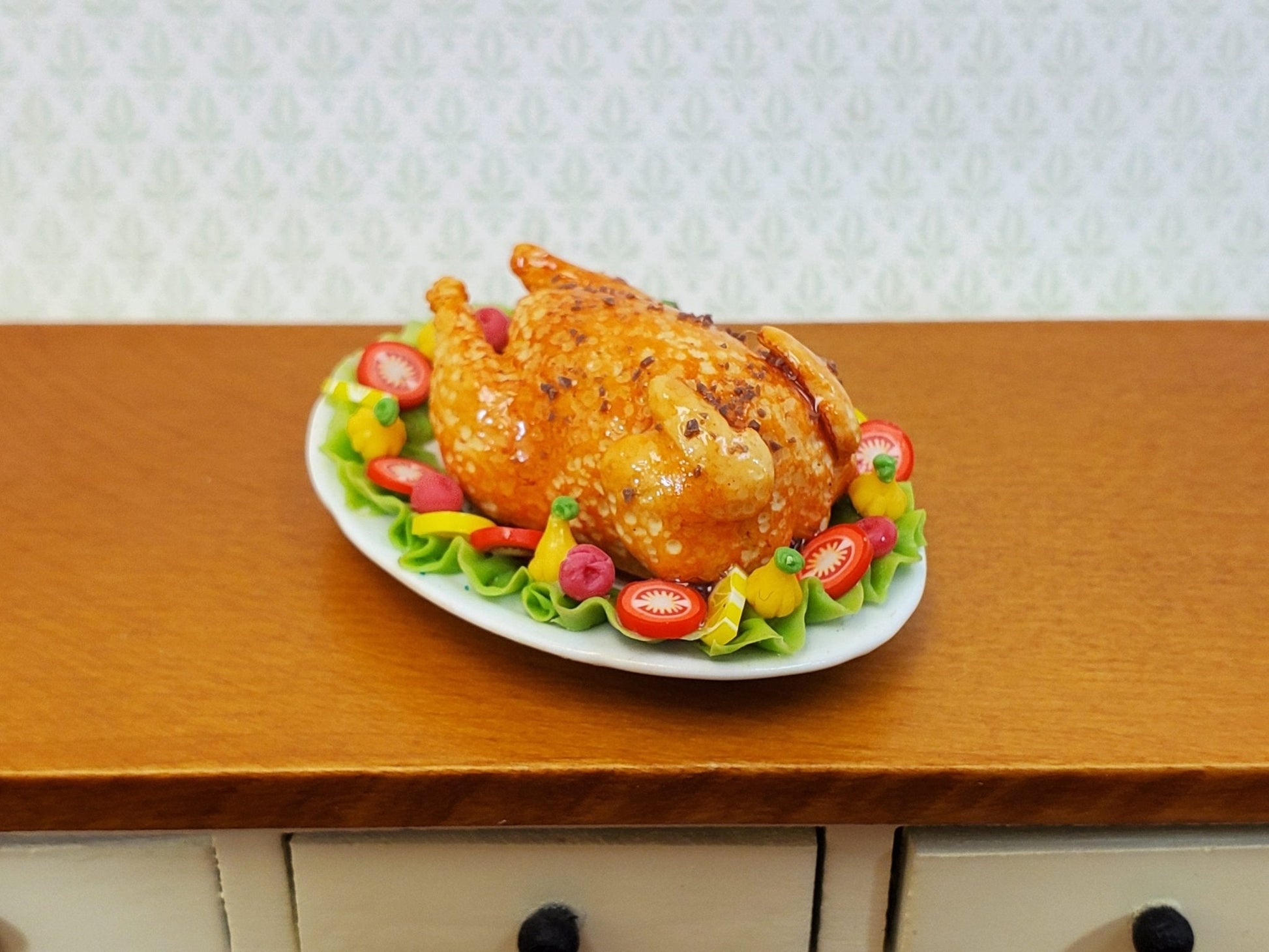 Dollhouse Turkey on Platter with Vegetables 1:12 Scale Miniature Food Kitchen - Miniature Crush