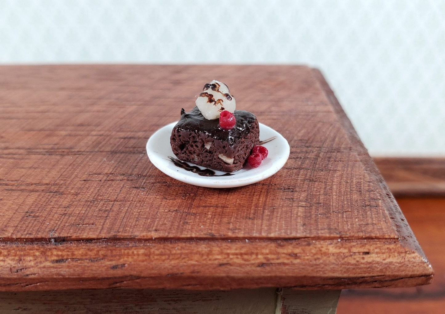 Dollhouse Ultimate Brownie on a Plate with Whip Cream 1:12 Scale Miniature Food - Miniature Crush