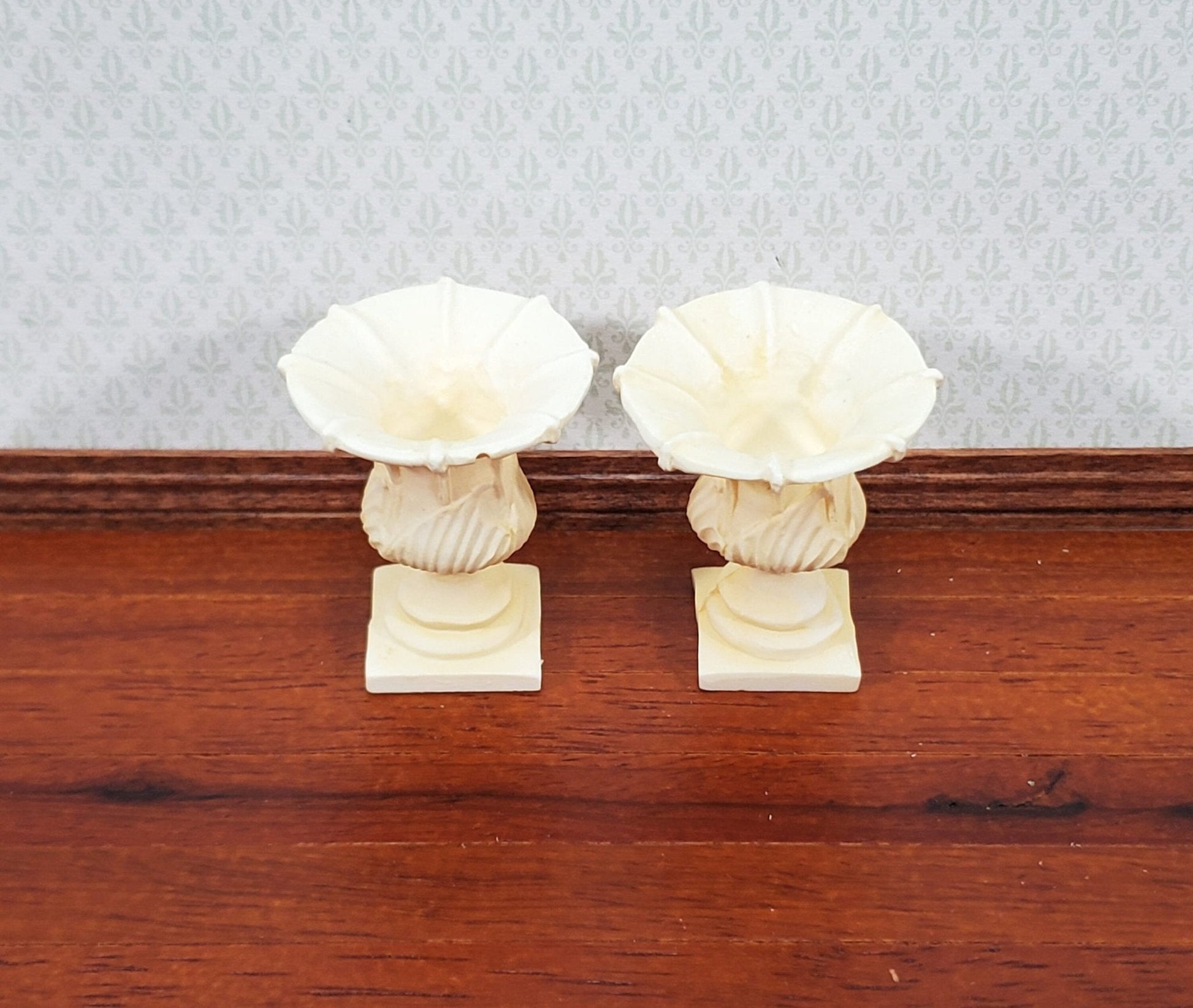 Dollhouse Urn Planter Set of 2 Cast Resin 1:12 Scale Aged Ivory A997IV by Falcon Miniatures - Miniature Crush