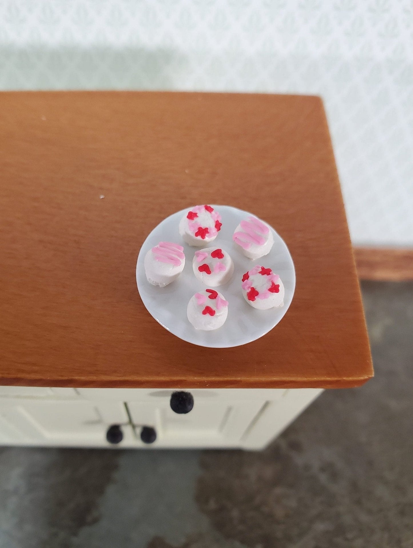Dollhouse Valentines Cookies on Glass Plate Dessert 1:12 Scale Miniature Food - Miniature Crush