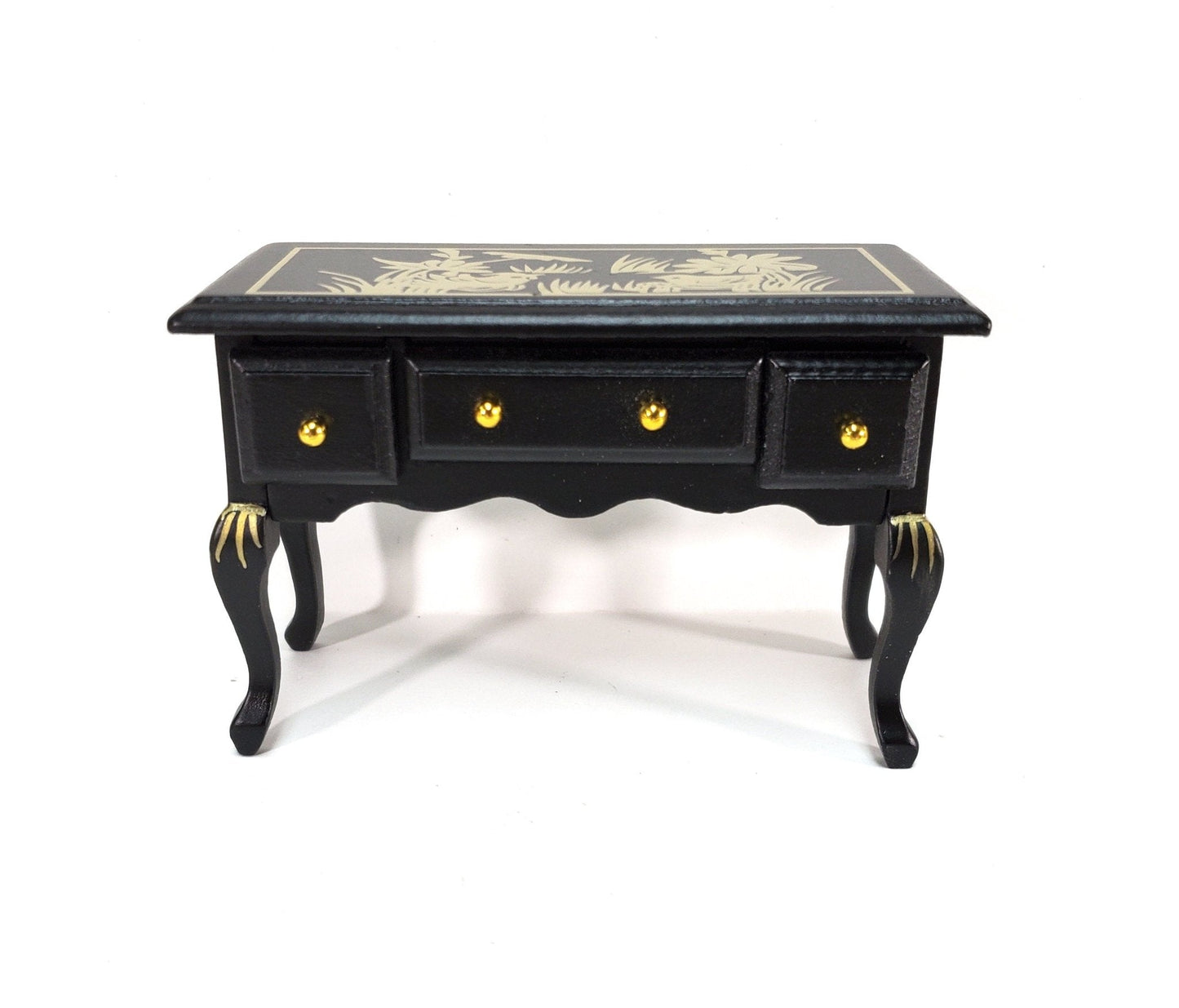 Dollhouse Vanity Desk with Drawers Wood Black Finish Asian Design 1:12 Scale Furniture - Miniature Crush