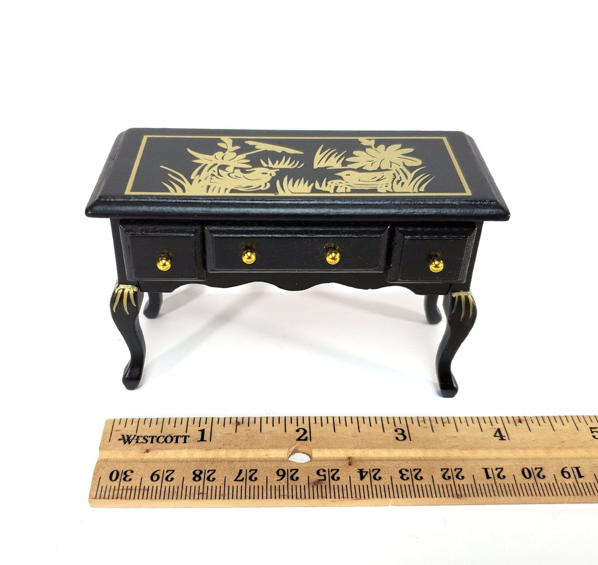 Dollhouse Vanity Desk with Drawers Wood Black Finish Asian Design 1:12 Scale Furniture - Miniature Crush