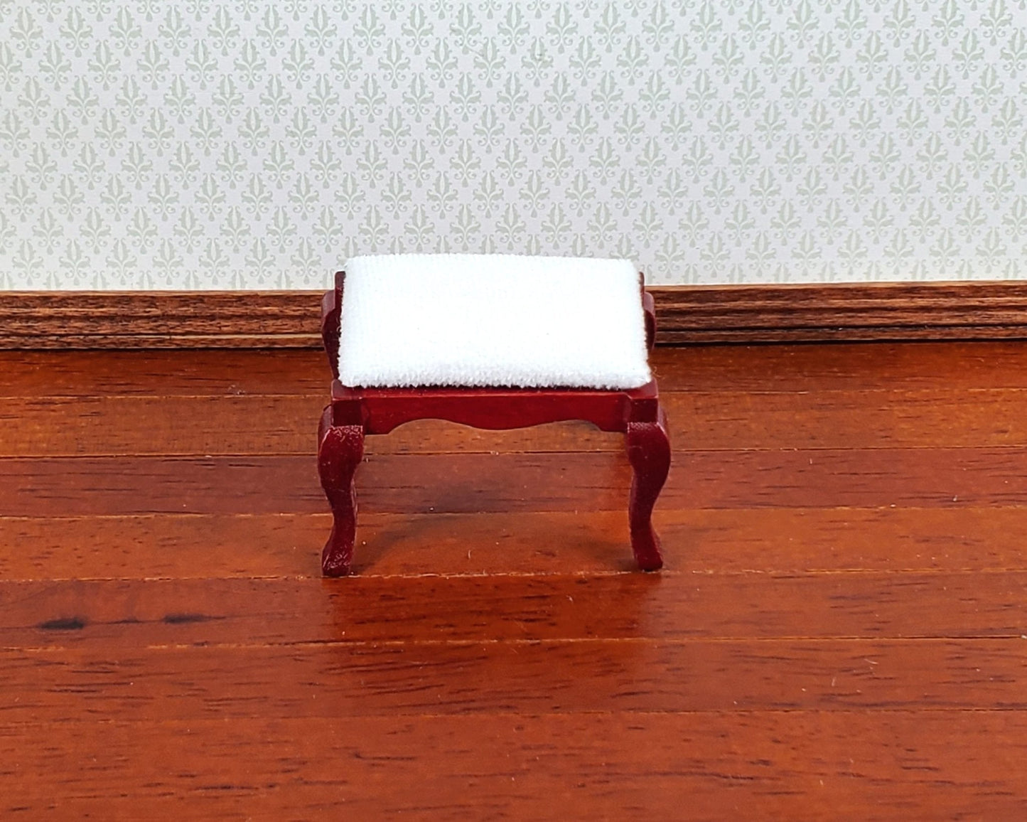 Dollhouse Vanity Stool Bench Mahogany Finish Fabric Seat 1:12 Scale Miniature Furniture - Miniature Crush