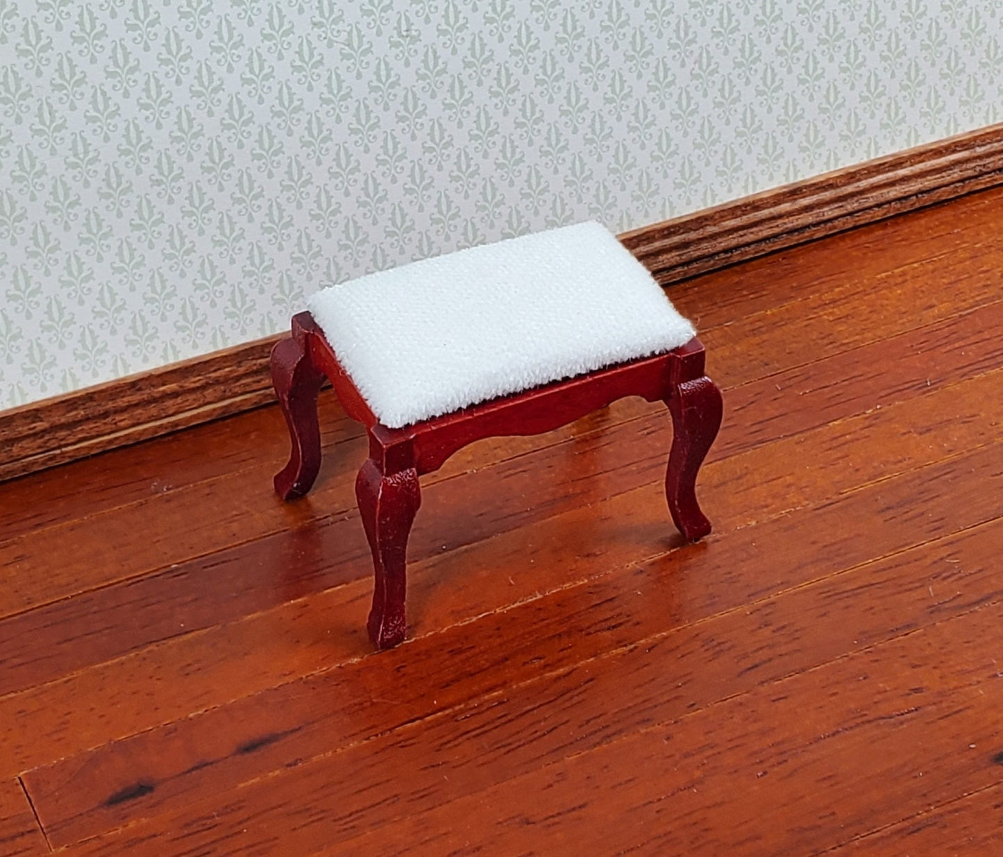 Dollhouse Vanity Stool Bench Mahogany Finish Fabric Seat 1:12 Scale Miniature Furniture - Miniature Crush