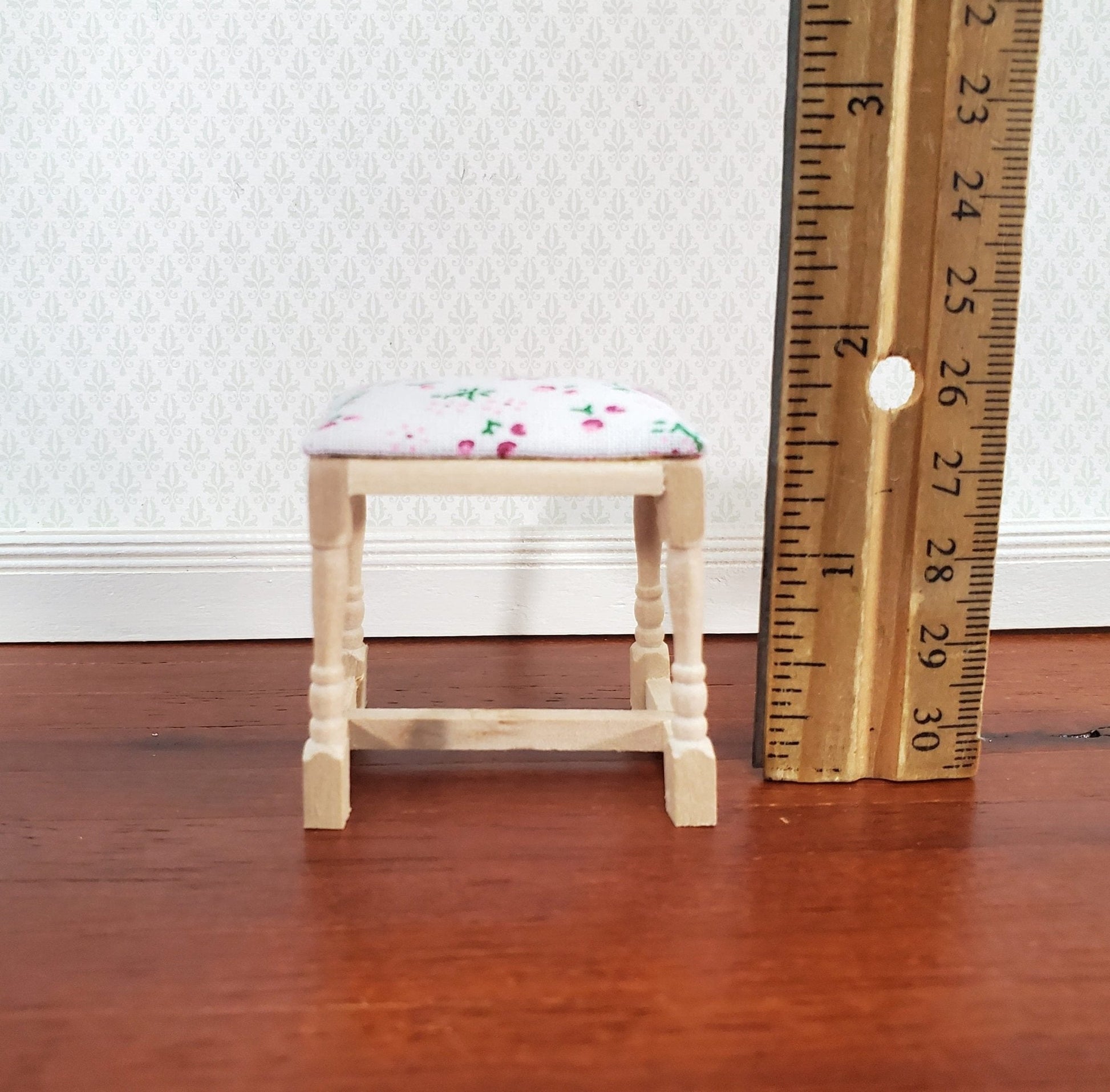 Dollhouse Vanity Stool Bench Unpainted Wood Fabric Seat 1:12 Scale Miniature Furniture - Miniature Crush