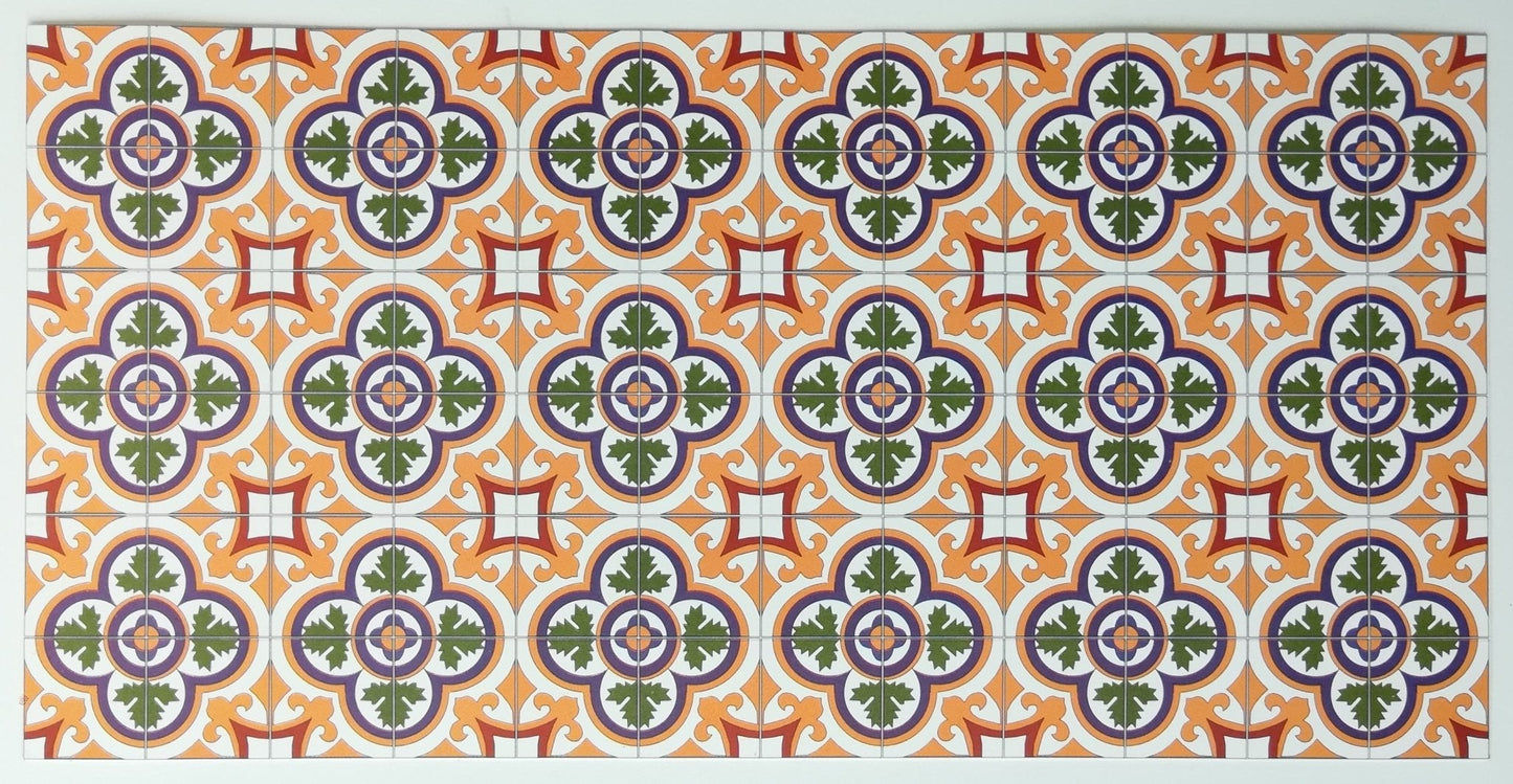 Dollhouse Victorian Clover Tile Flooring 1:12 Scale Miniature Green & Light Orange - Miniature Crush