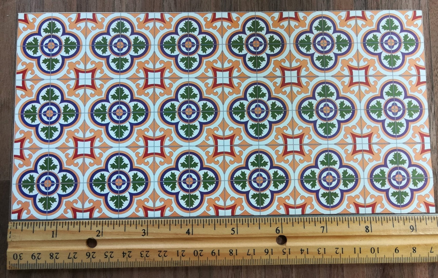 Dollhouse Victorian Clover Tile Flooring 1:12 Scale Miniature Green & Light Orange - Miniature Crush