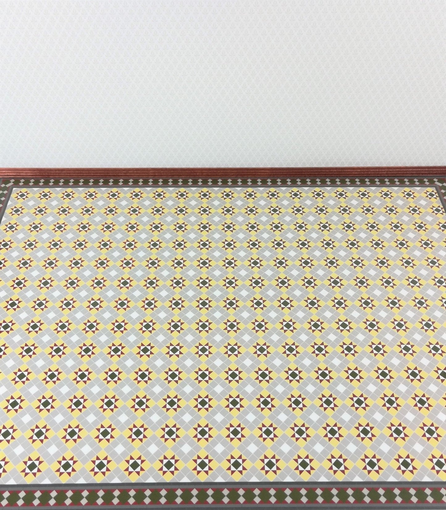 Dollhouse Victorian Faux Tile Flooring Diamond Pattern Green Gray 1:12 - Miniature Crush