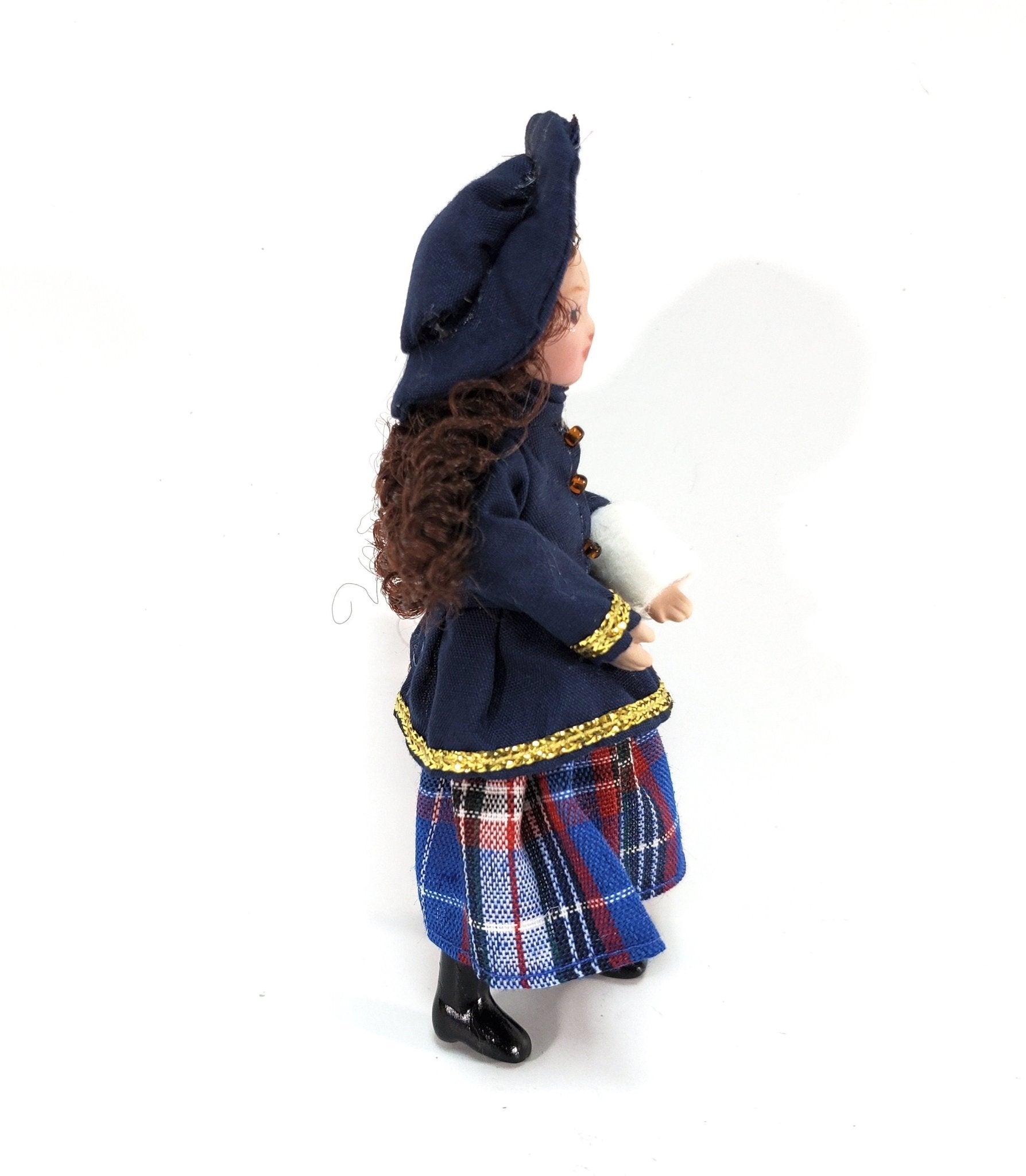 Dollhouse Victorian Girl in Blue with Hand Muff Porcelain 1:12 Scale Miniature Family - Miniature Crush