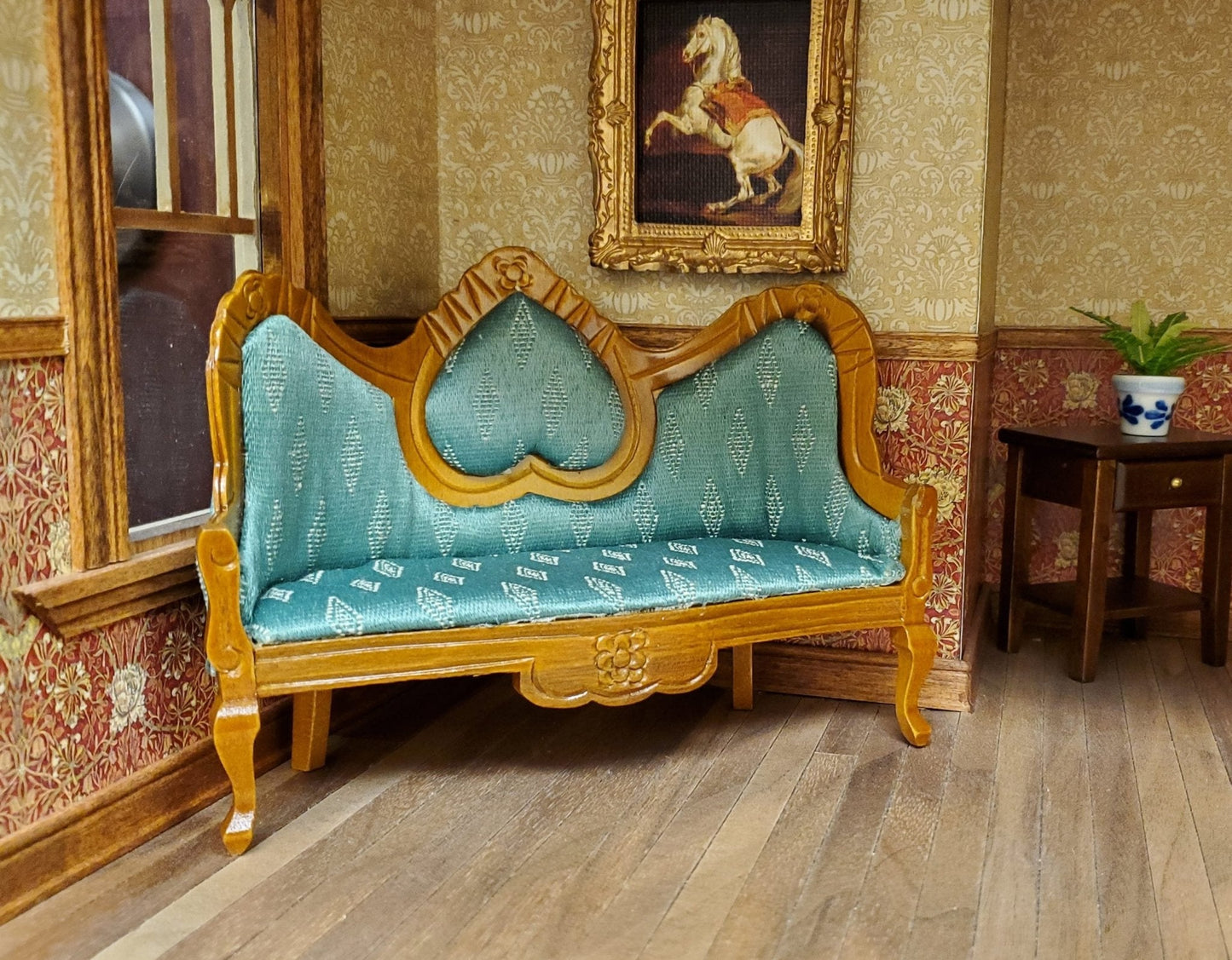 Dollhouse Victorian Green Sofa Couch 1:12 Scale Miniature Wood Furniture - Miniature Crush