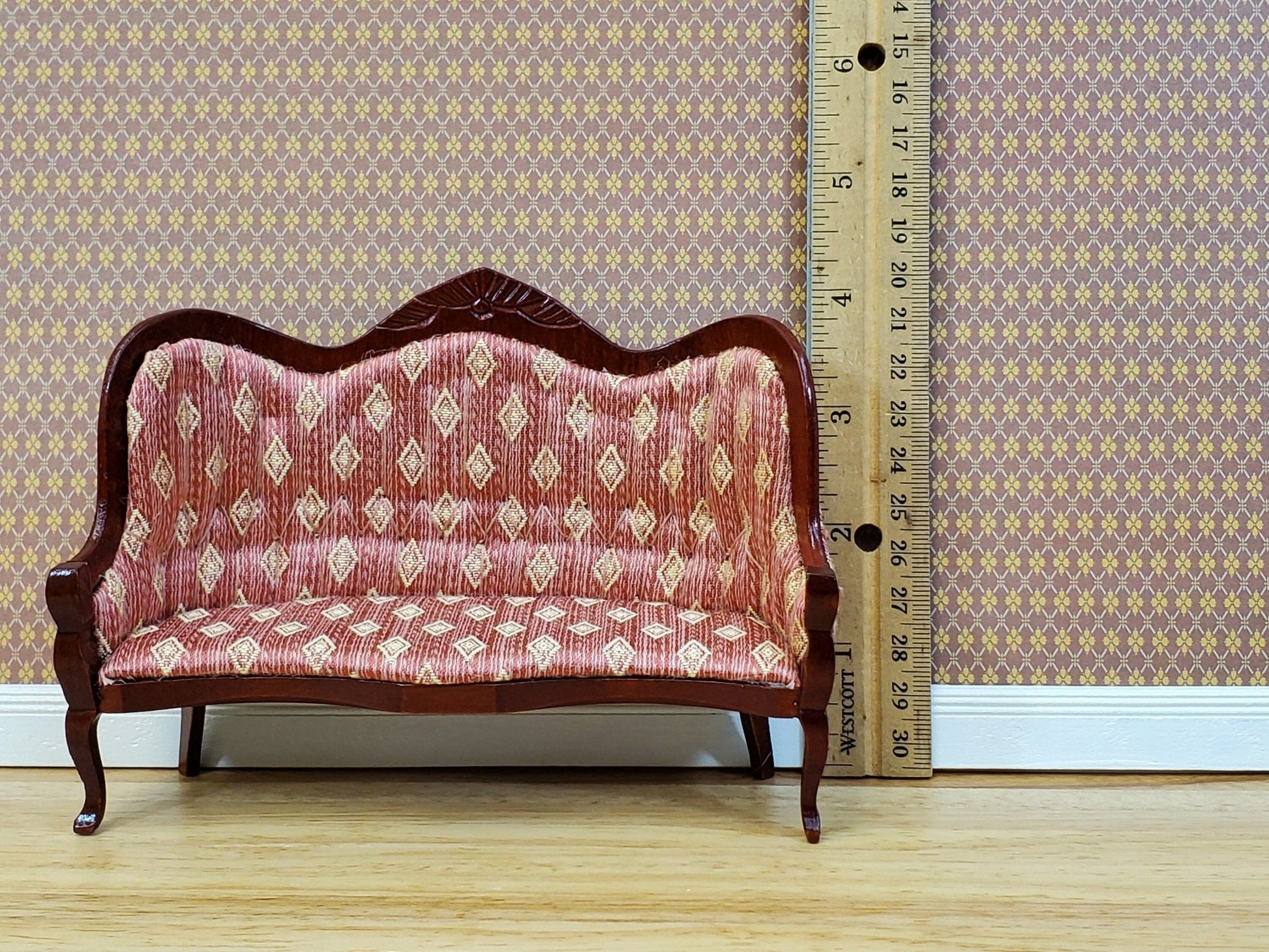 Dollhouse Victorian Living Room Set Sofa Chairs Tables 1:12 Scale Furniture Dark Pink - Miniature Crush