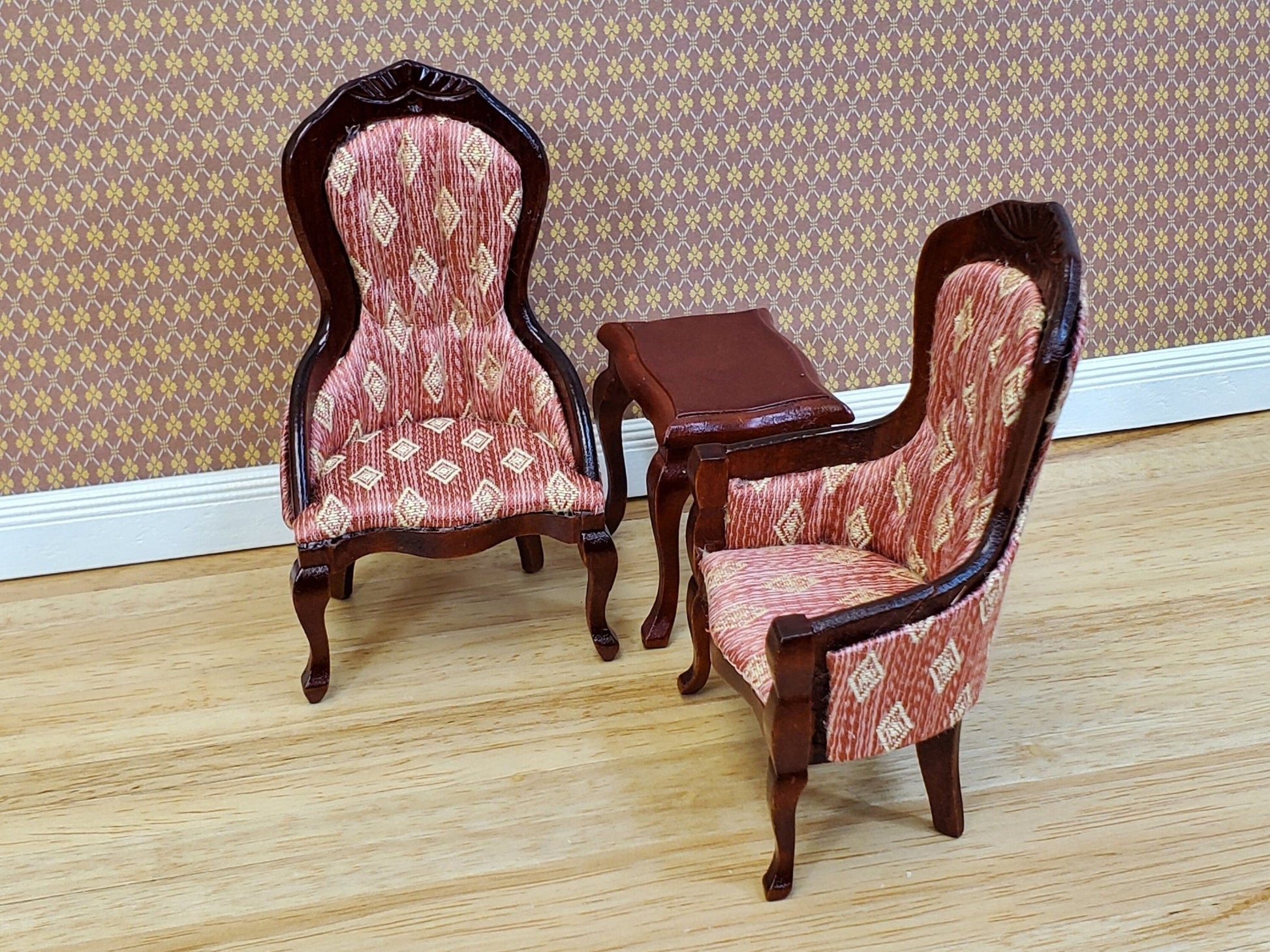 Dollhouse Victorian Living Room Set Sofa Chairs Tables 1:12 Scale Furniture Dark Pink - Miniature Crush