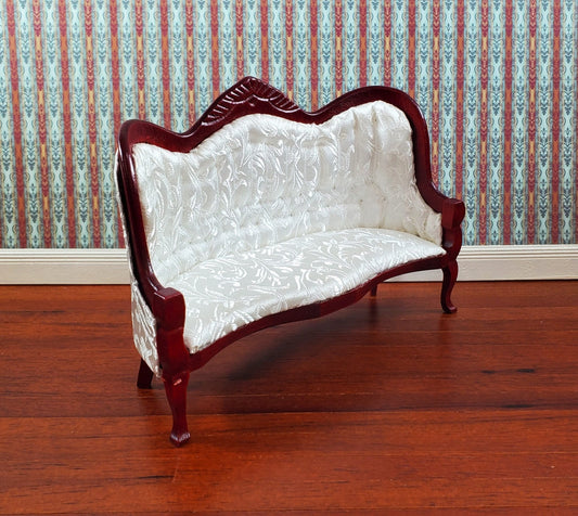 Dollhouse Victorian Sofa Couch White 1:12 Scale Miniature Furniture Mahogany Finish - Miniature Crush