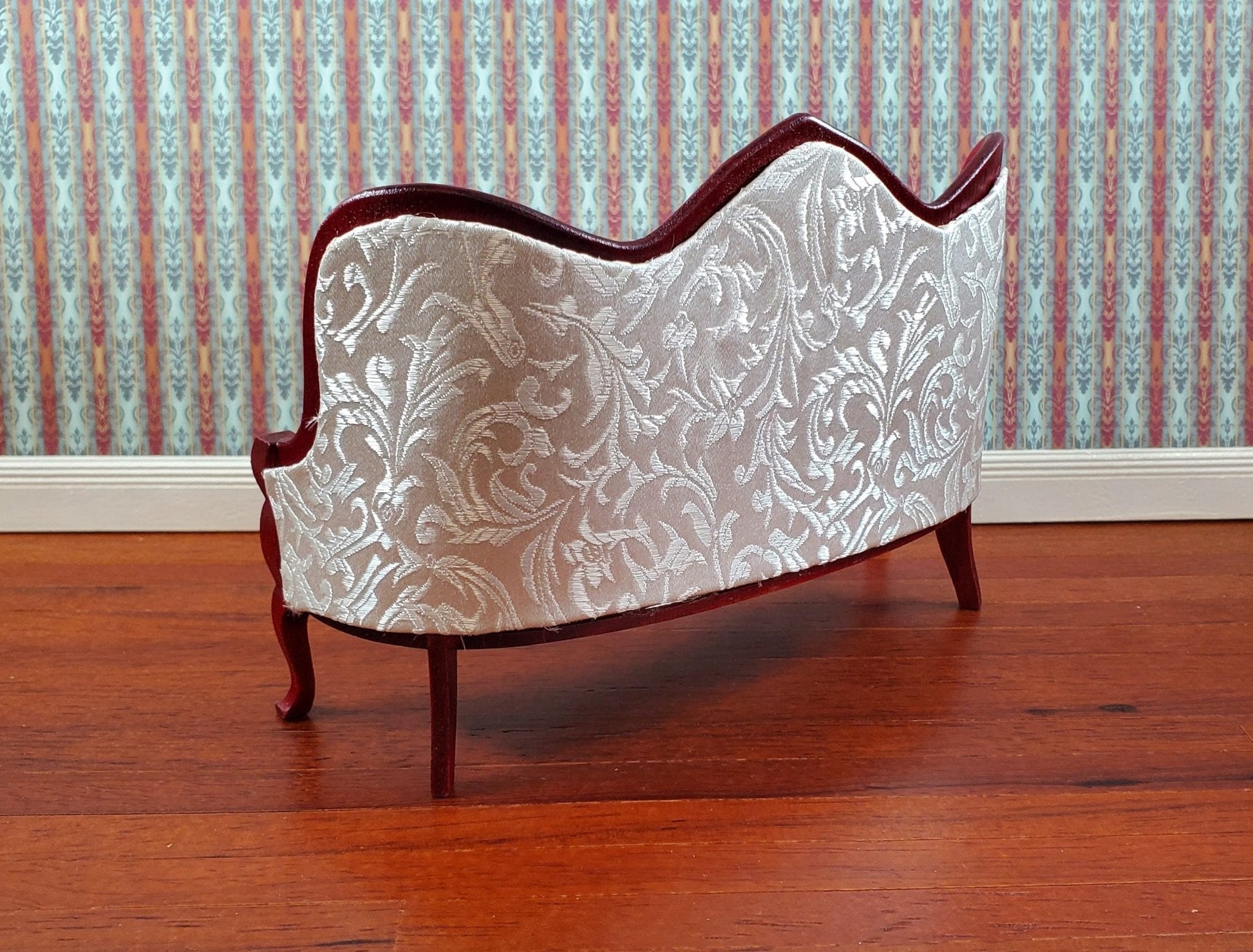 Dollhouse Victorian Sofa Couch White 1:12 Scale Miniature Furniture Mahogany Finish - Miniature Crush