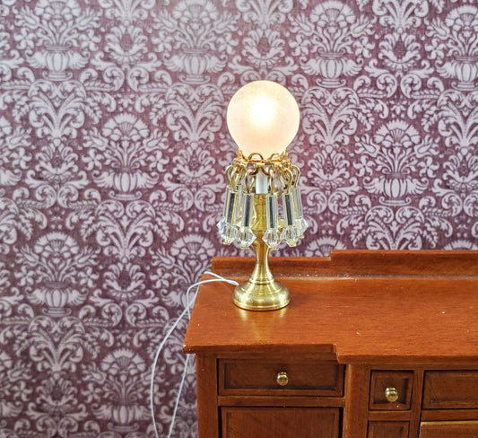 Dollhouse Victorian Table Lamp w/ Crystals 12 Volt 1:12 Scale Miniature Handmade - Miniature Crush