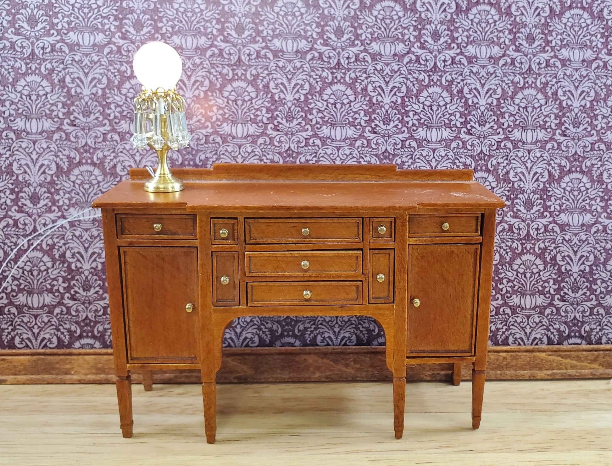 Dollhouse Victorian Table Lamp w/ Crystals 12 Volt 1:12 Scale Miniature Handmade - Miniature Crush