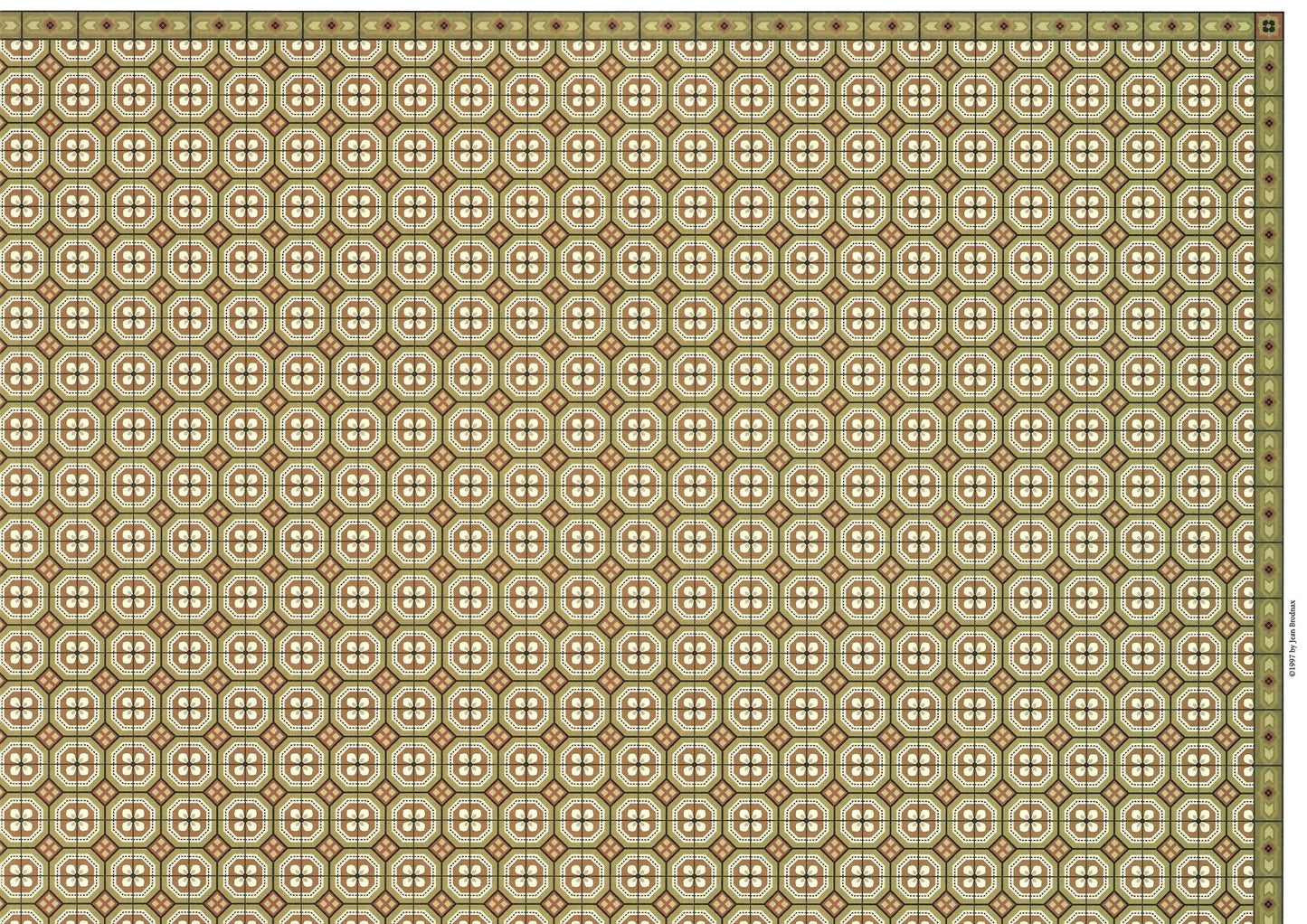 Dollhouse Victorian Tile Flooring Paper Sheet Brown & Green 1:12 Scale Miniature - Miniature Crush