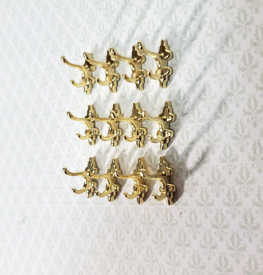 Dollhouse Wall Coat Hooks Set of 12 Metal 1:12 Scale Miniature Gold Finish 1/2" - Miniature Crush