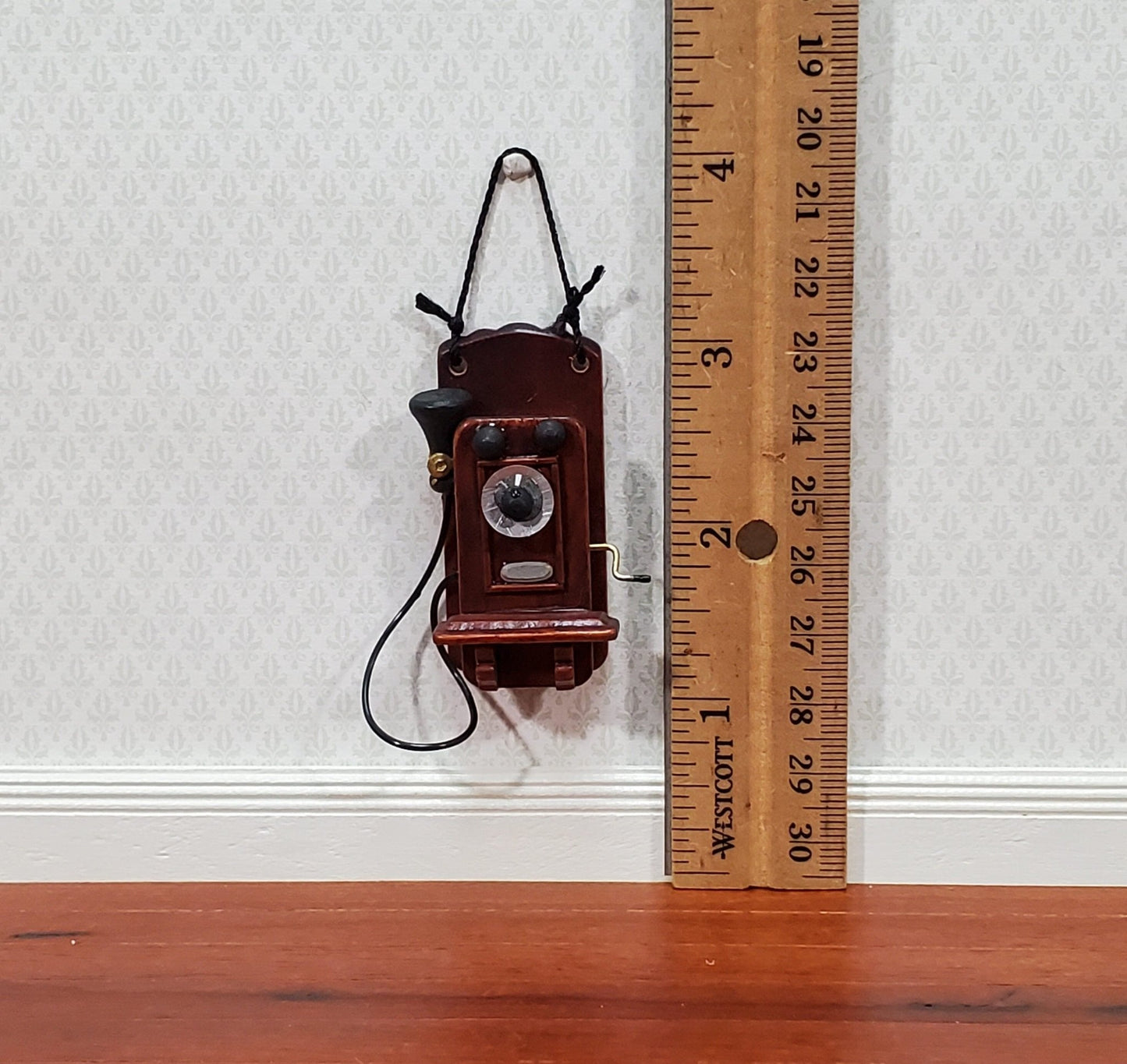 Dollhouse Wall Telephone Vintage Box Style 1900s 1:12 Scale Miniature Phone - Miniature Crush