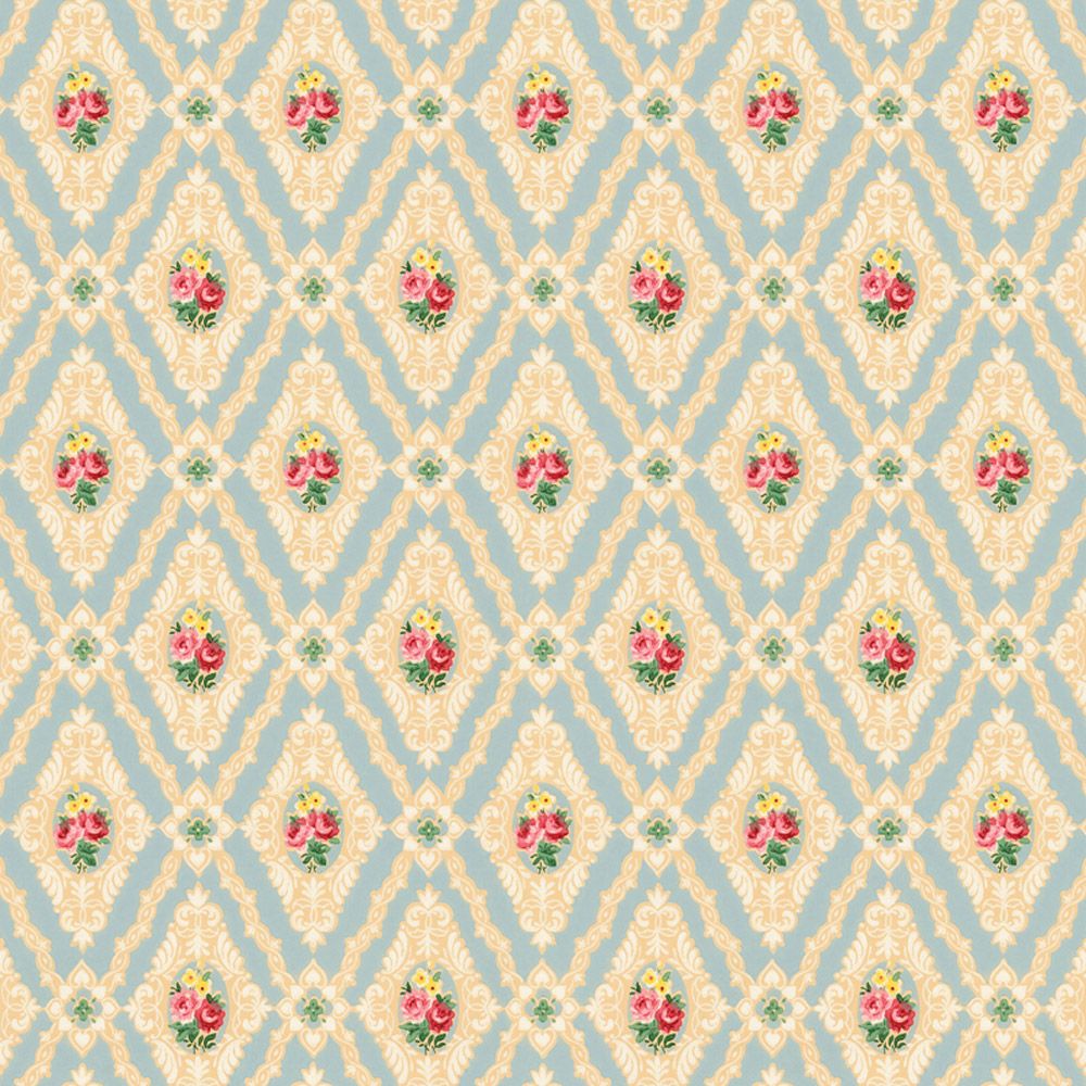 Dollhouse Wallpaper Blue Diamond Floral Victorian Bradbury & Bradbury 1:12 Scale - Miniature Crush