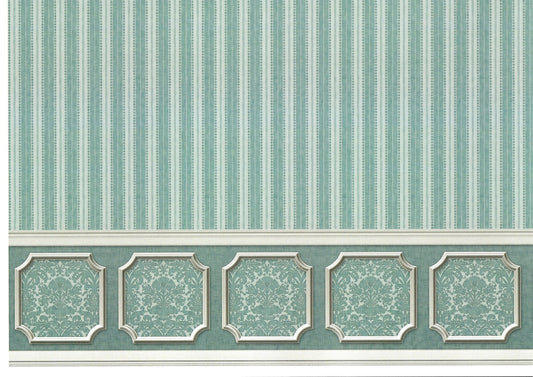 Dollhouse Wallpaper Blue Green Teal Striped Annabelle Wainscot 1:12 Scale Itsy Bitsy 2604 - Miniature Crush
