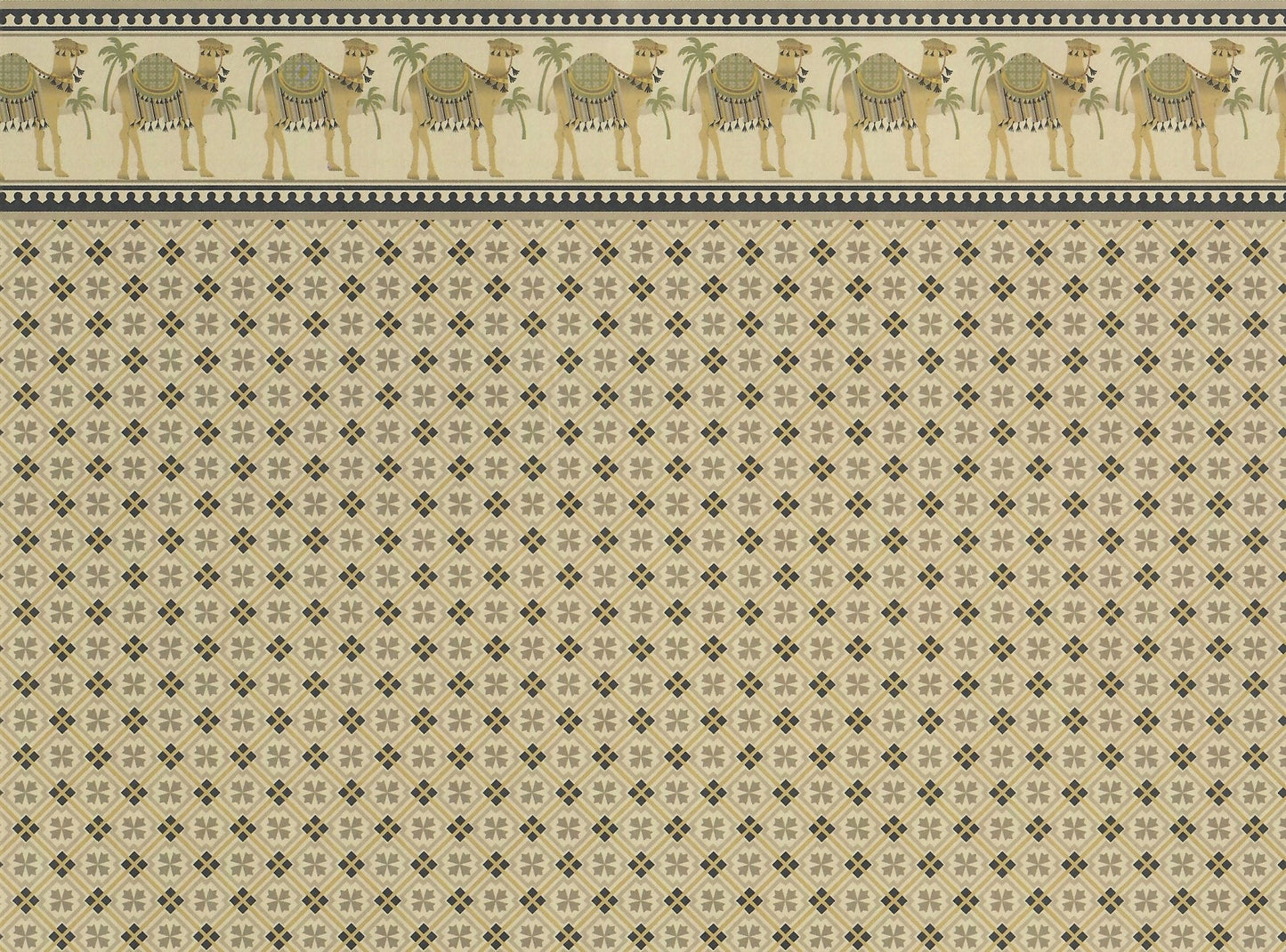 Dollhouse Wallpaper Brodnax "Camel Caravan" Brown Black Tan 1:12 Scale Miniature - Miniature Crush