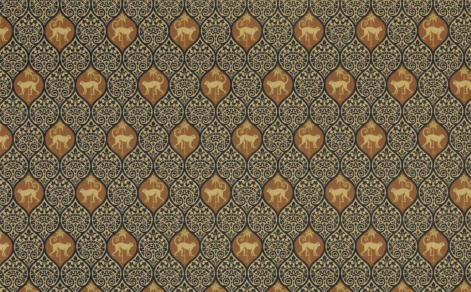 Dollhouse Wallpaper Brodnax "Monkeys" Brown Black Tan 1:12 Scale Miniature - Miniature Crush