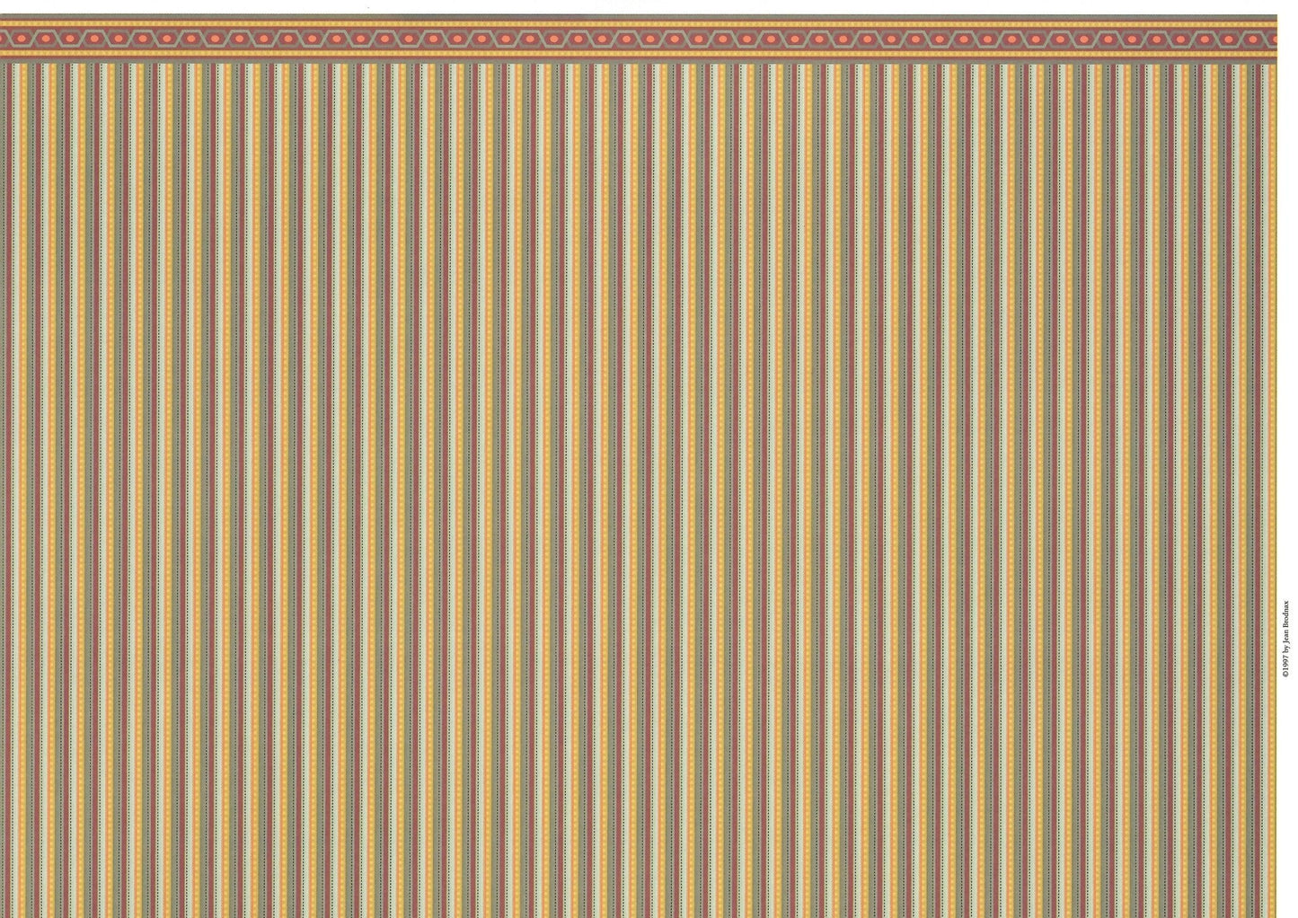 Dollhouse Wallpaper Brodnax Stripes Maroon Blue Gold "Patina" 1:12 Scale Miniature - Miniature Crush