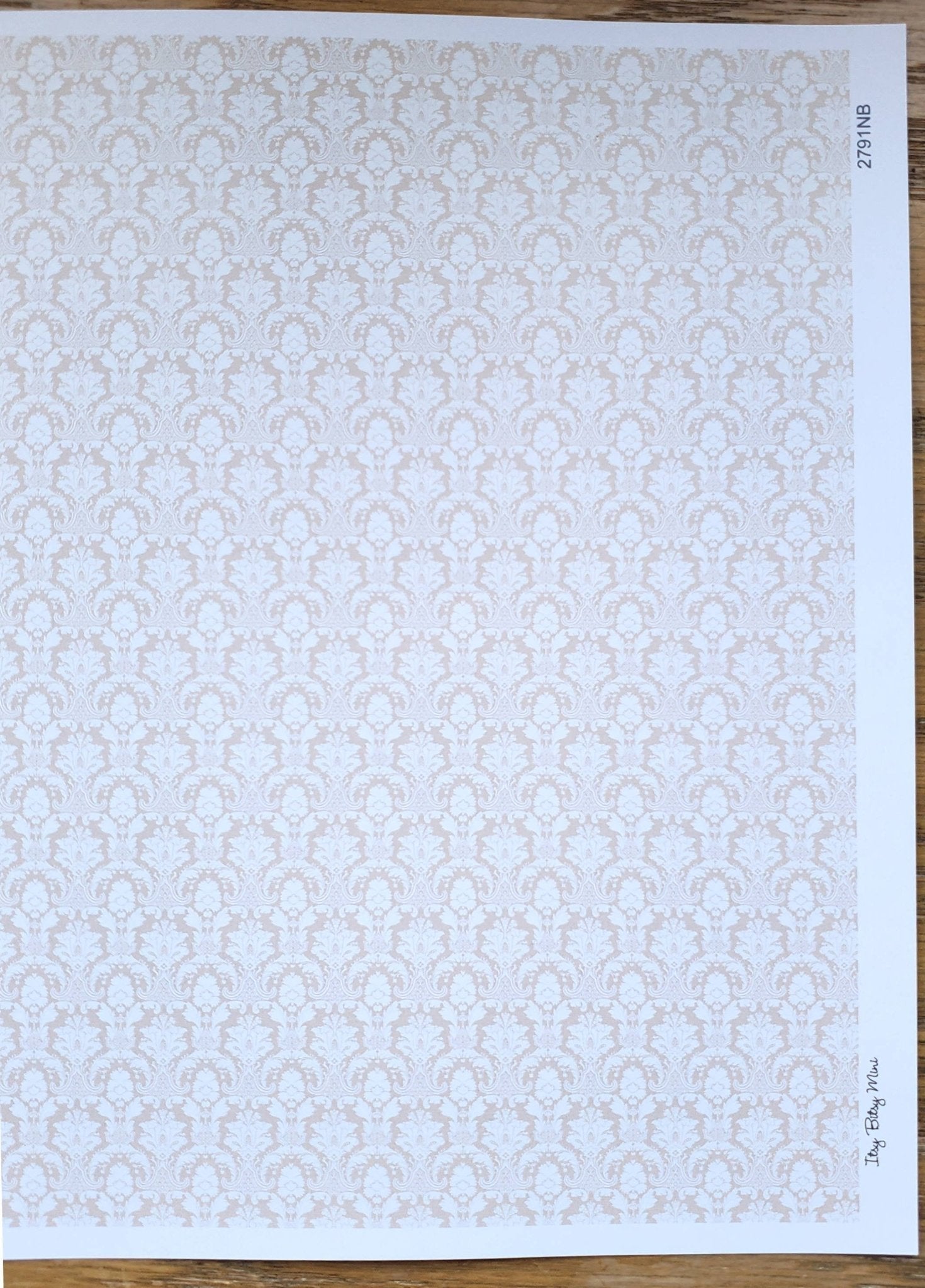 Dollhouse Wallpaper Damask Beige Light Tan 1:12 Scale Itsy Bitsy 2791NB - Miniature Crush